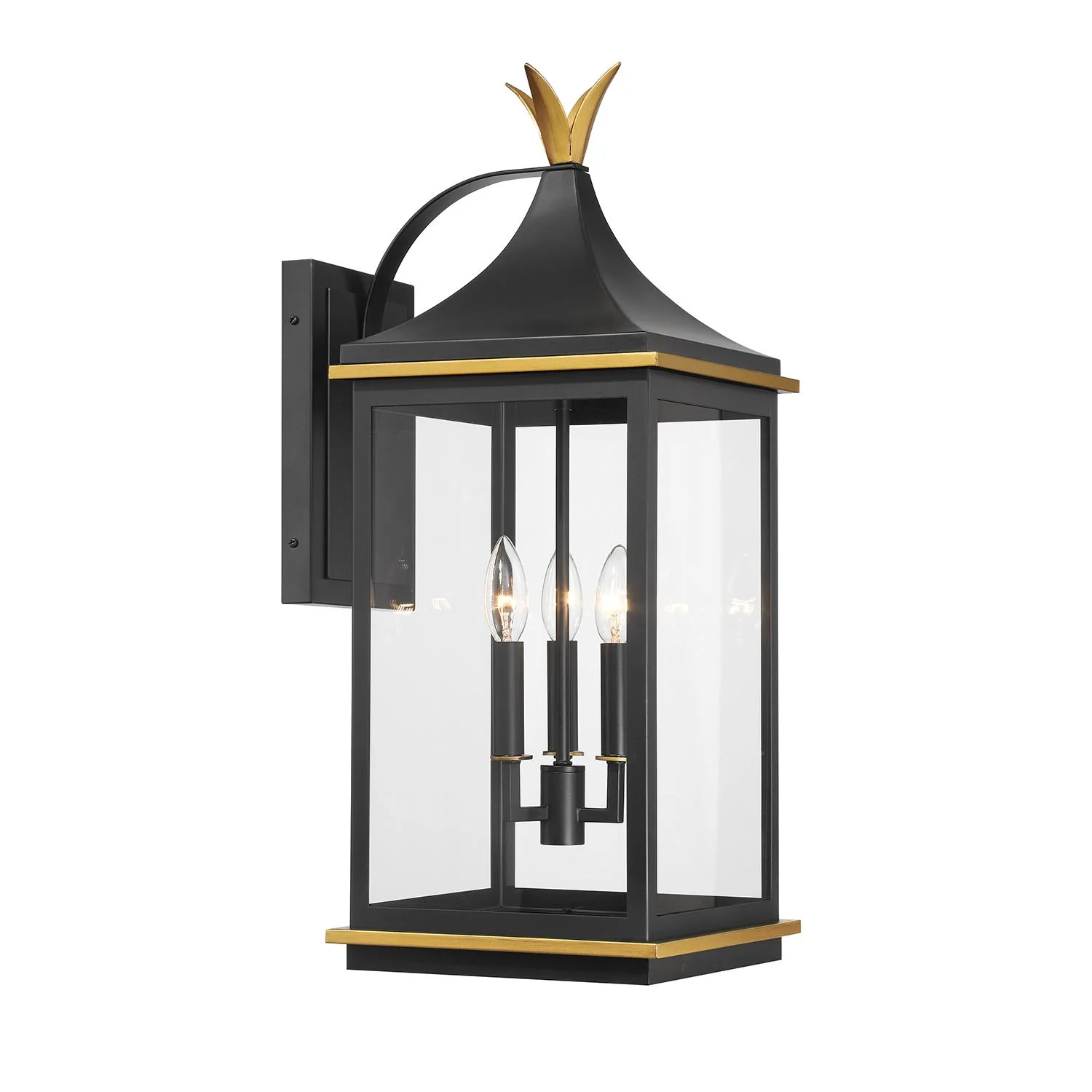 Crystorama Simpson 10'' Matte Black + Textured Gold Outdoor Sconce