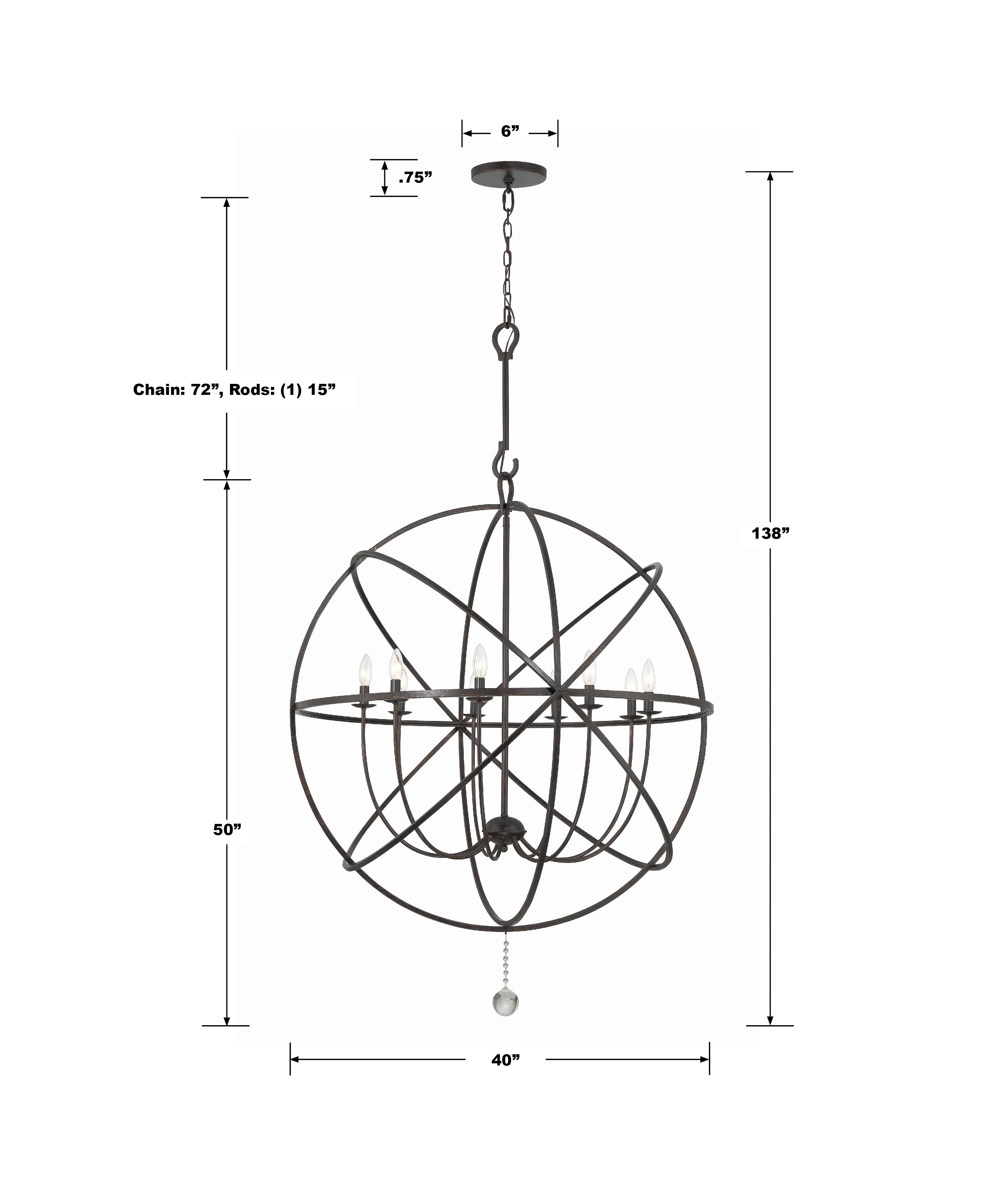 Crystorama Solaris 9 Light English Bronze Sphere Chandelier - Image 5