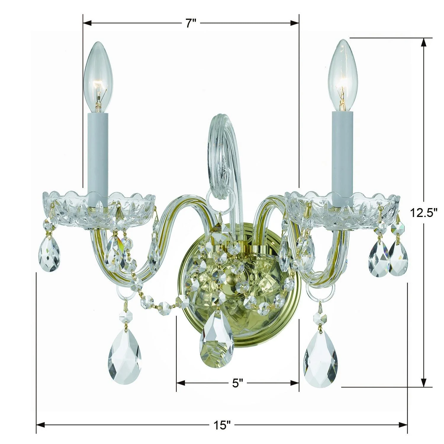 Crystorama Traditional Crystal 15'' Swarovski Spectra Crystal Polished Brass Sconce - Image 2