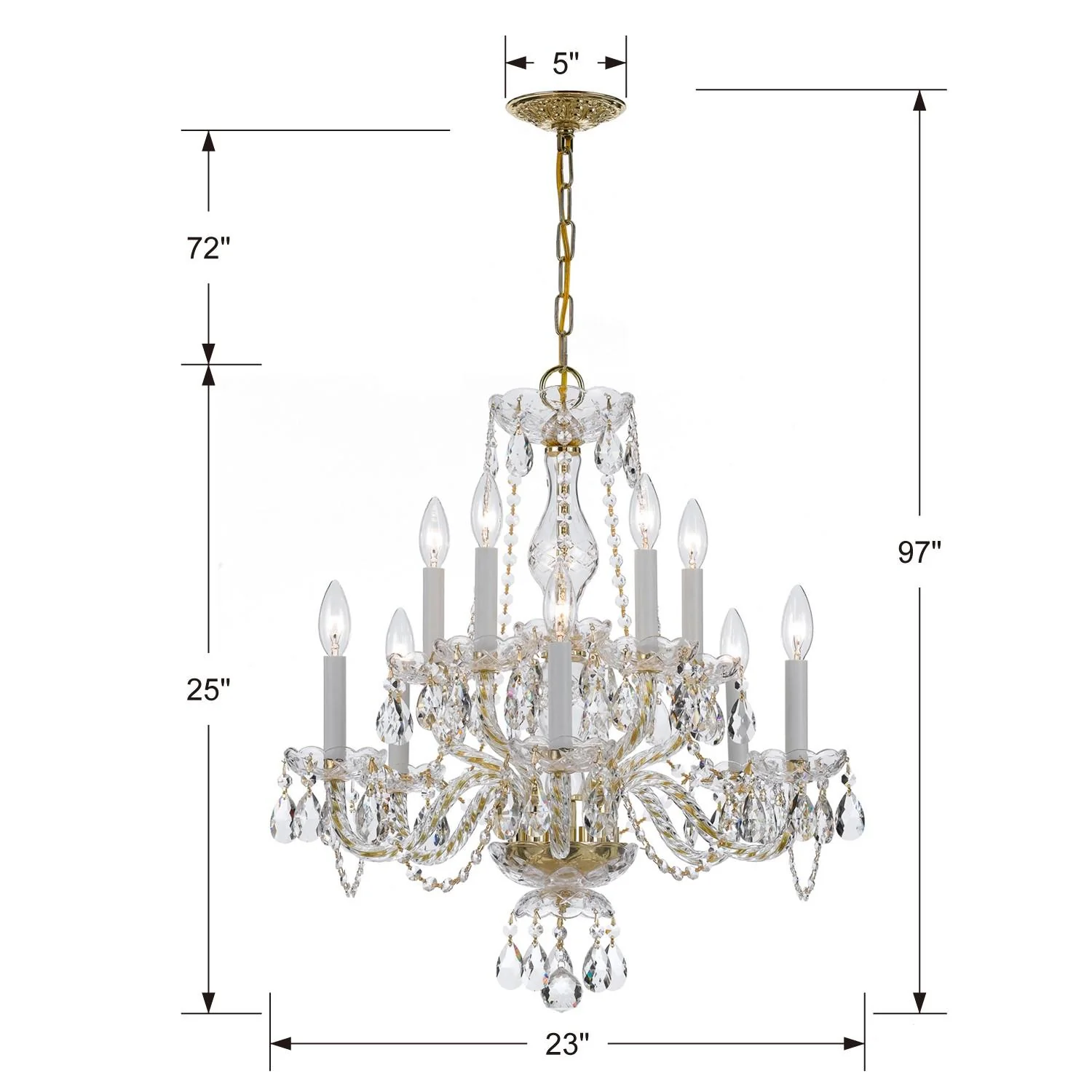 Crystorama Traditional Crystal 23'' Hand Cut Crystal Polished Brass Chandelier - Image 3