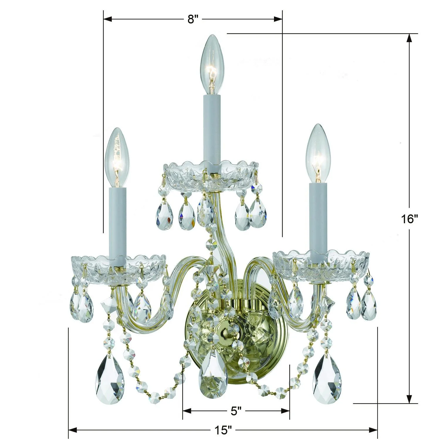 Crystorama Traditional Crystal 3 Light Spectra Crystal Polished Brass Sconce - Image 2