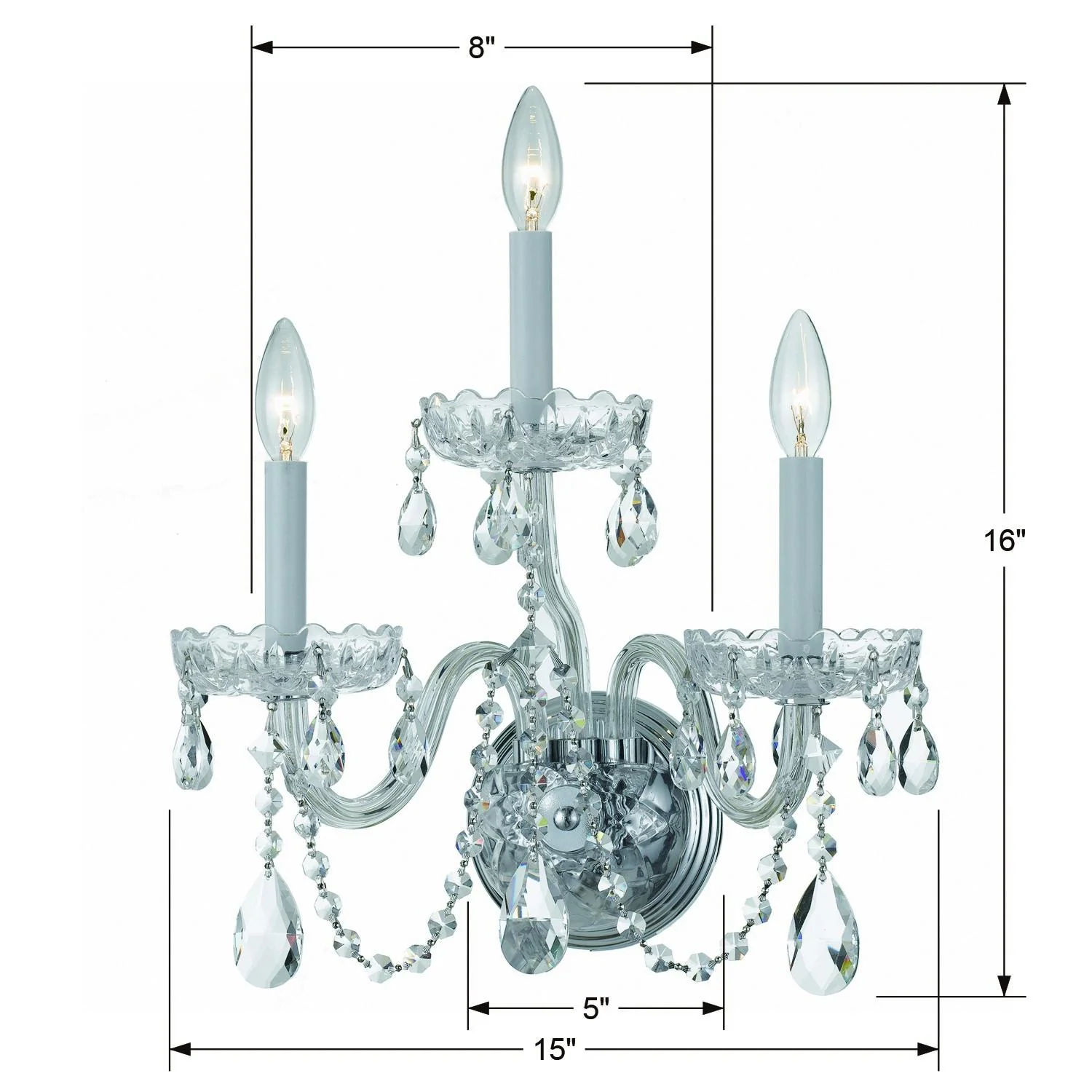 Crystorama Traditional Crystal 3 Light Swarovski Strass Polished Chrome Sconce - Image 3