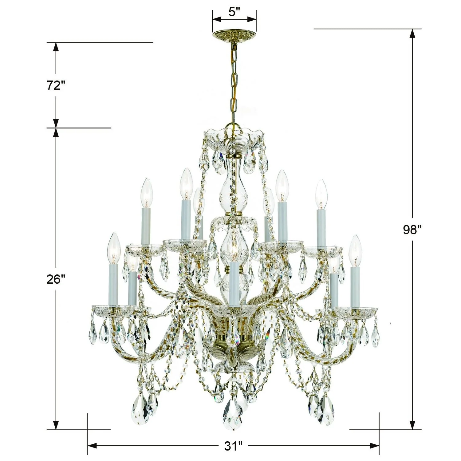 Crystorama Traditional Crystal 31'' Swarovski Strass Crystal Polished Brass Chandelier - Image 5