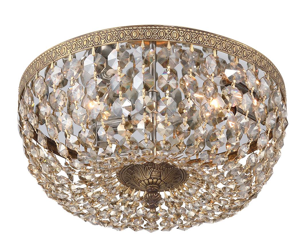 Crystorama Waltham 14'' Golden Teak Hand Cut Crystal Olde Brass Flush Mount - Image 2