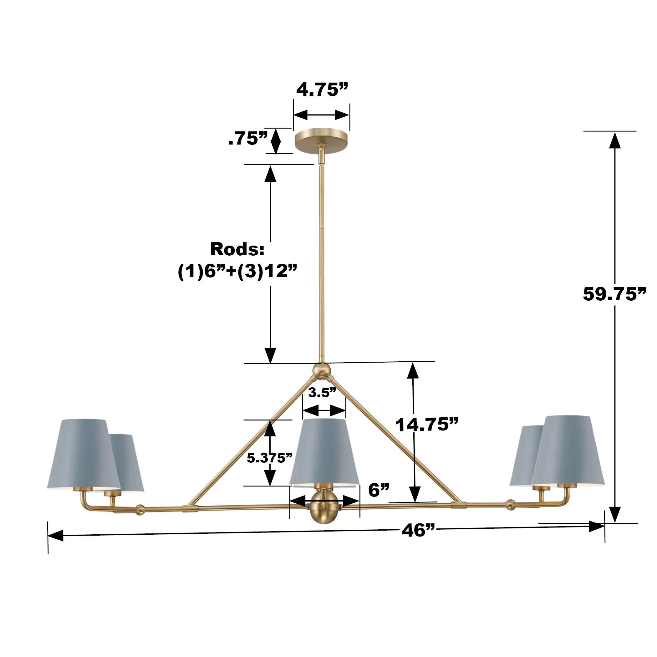 Crystorama Xavier 46'' Vibrant Gold + Blue Linear Chandelier - Image 7