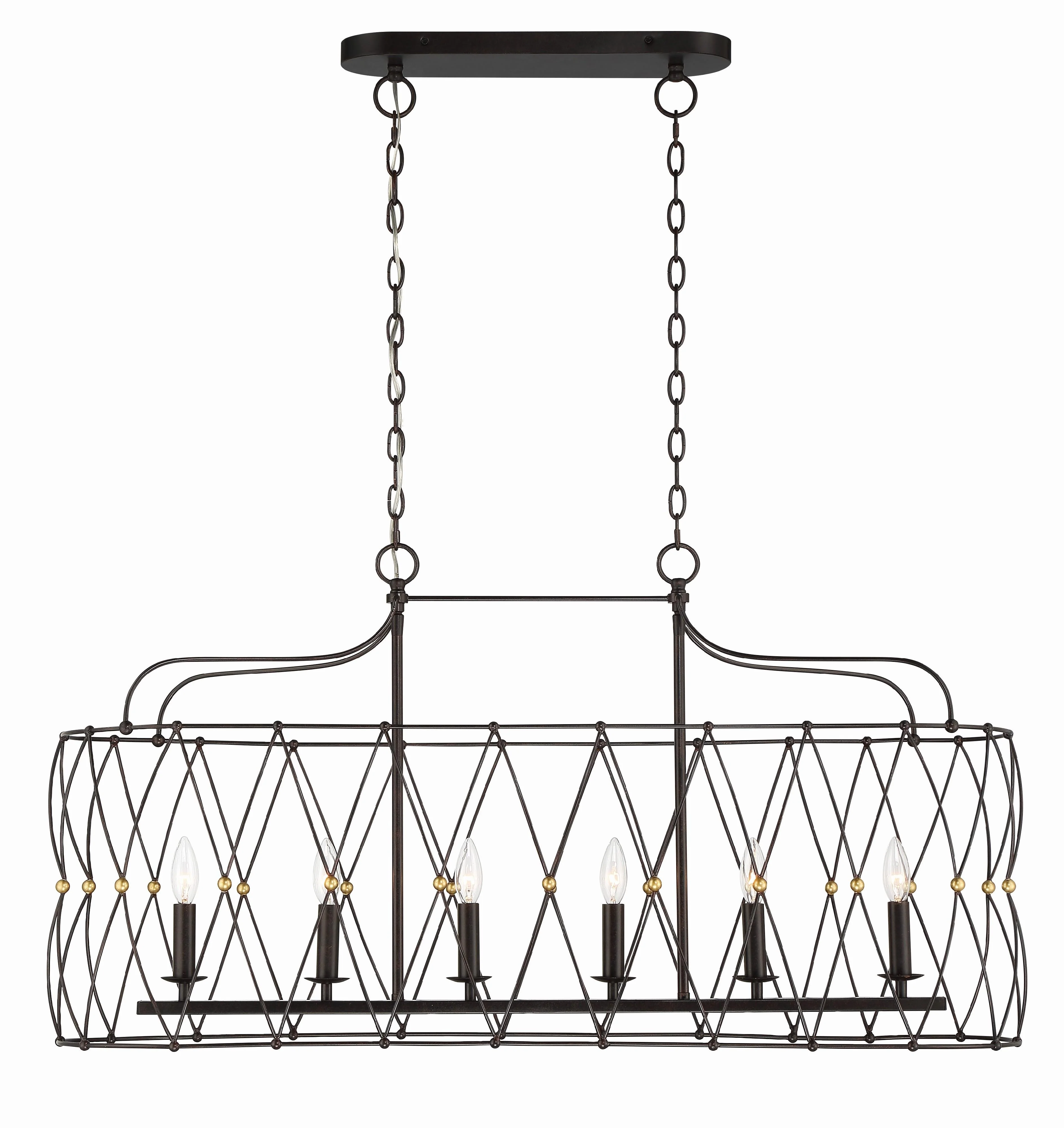 Crystorama Zucca 42.5'' English Bronze + Antique Gold Linear Chandelier