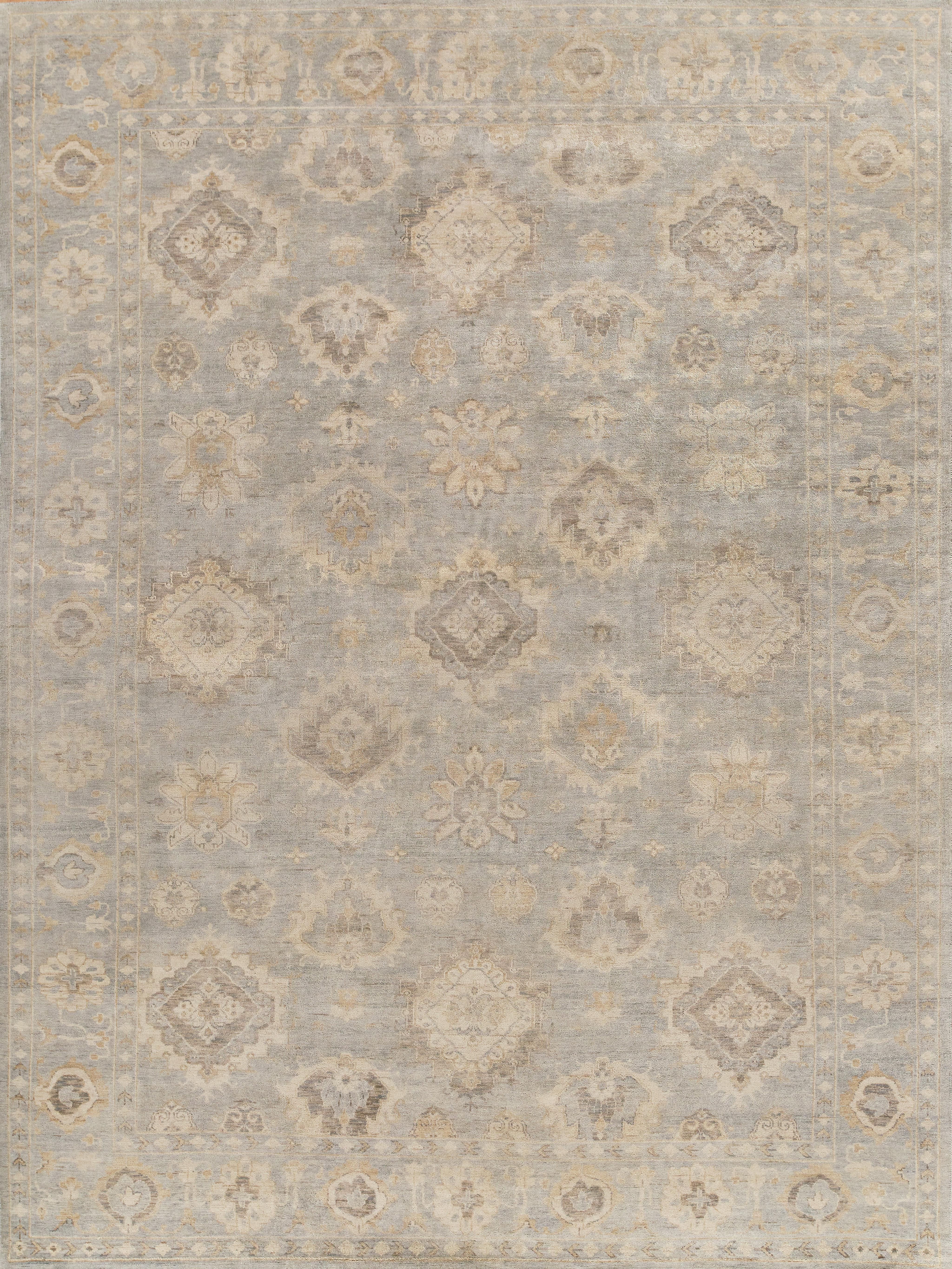 Exquisite Rugs Antique Weave Oushak Hand-Knotted New Zealand Wool 3421 Light Blue 9' X 6' Area Rug
