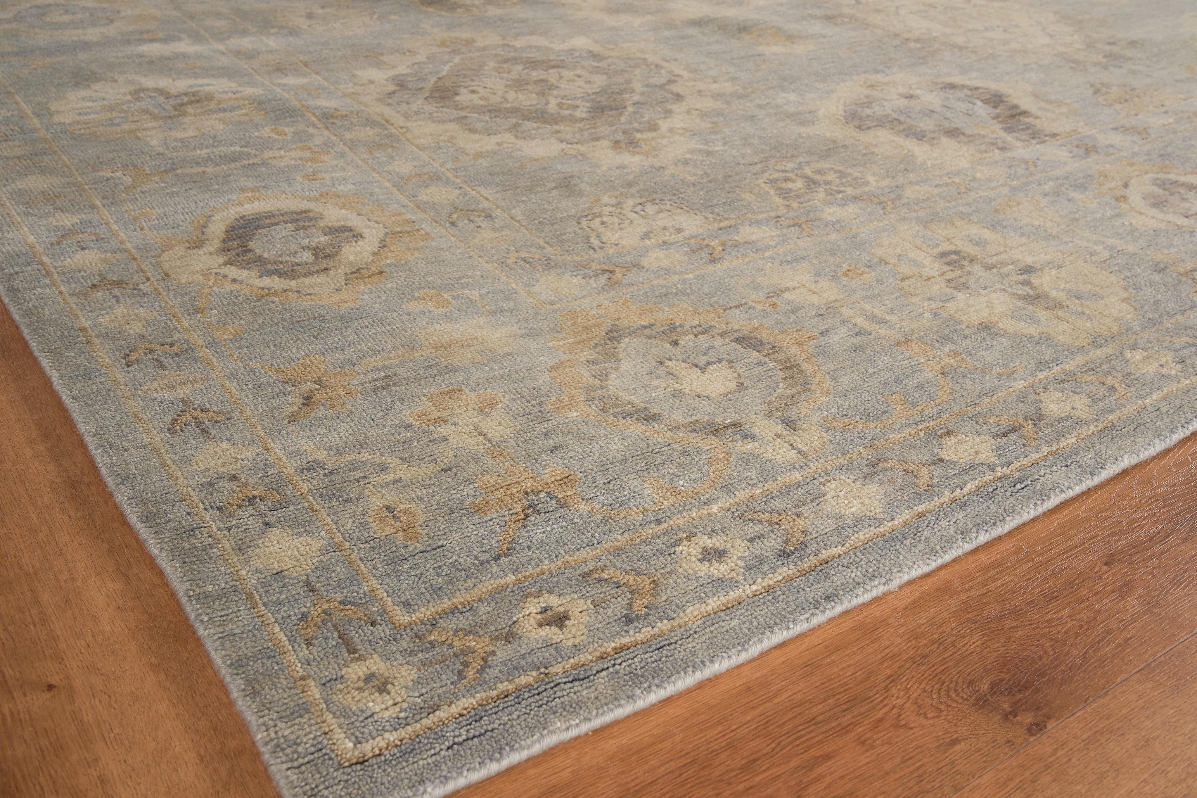 Exquisite Rugs Antique Weave Oushak Hand-Knotted New Zealand Wool 3421 Light Blue 9' X 6' Area Rug - Image 3