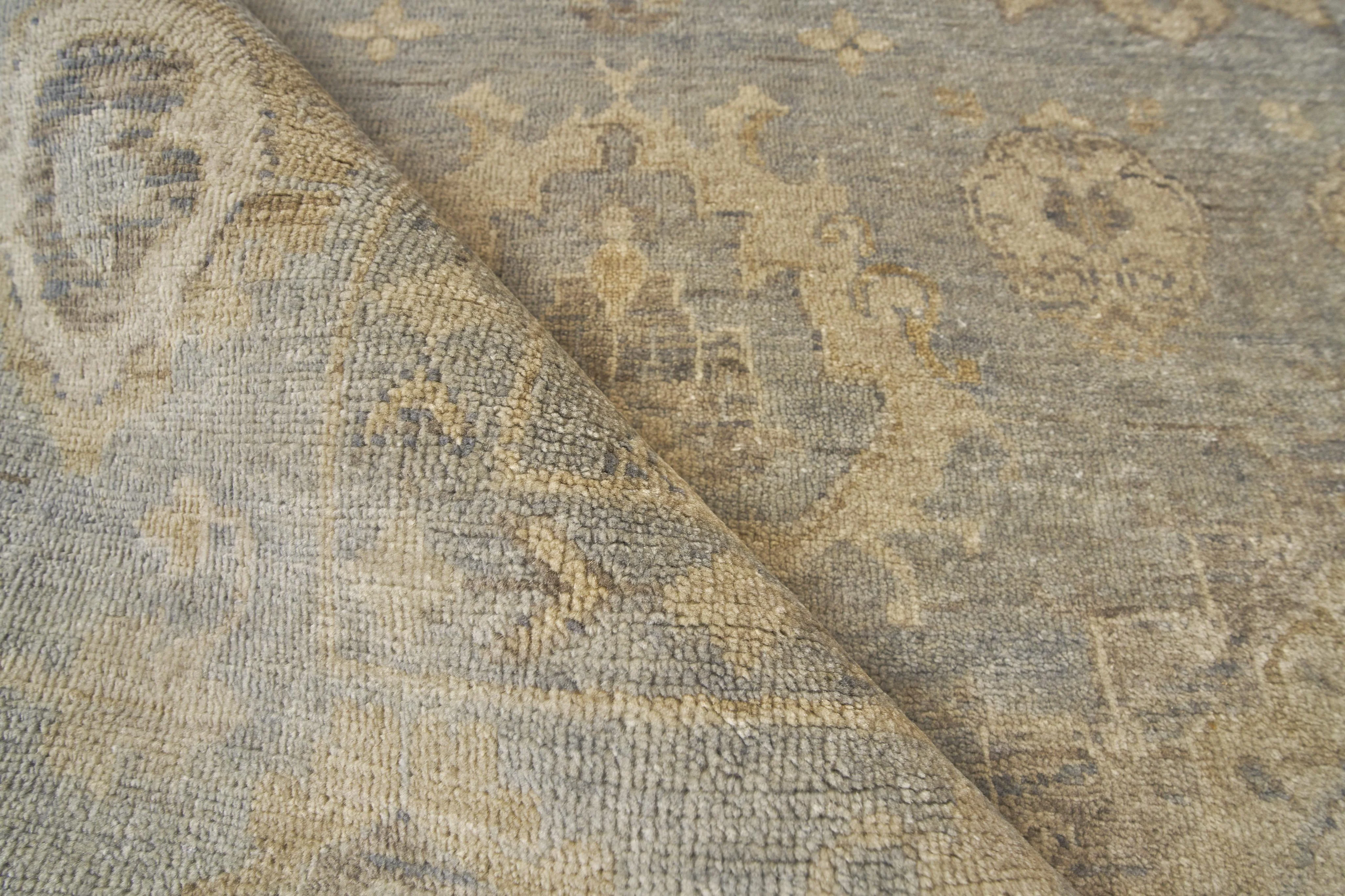 Exquisite Rugs Antique Weave Oushak Hand-Knotted New Zealand Wool 3421 Light Blue 9' X 6' Area Rug - Image 5