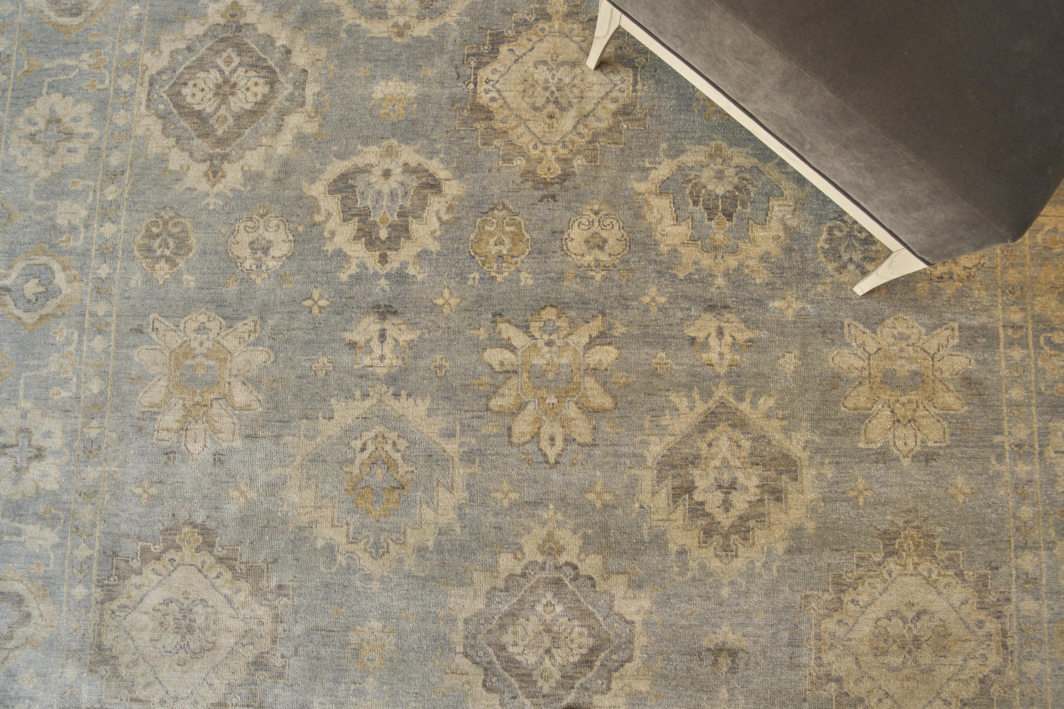 Exquisite Rugs Antique Weave Oushak Hand-Knotted New Zealand Wool 3421 Light Blue 9' X 6' Area Rug - Image 6