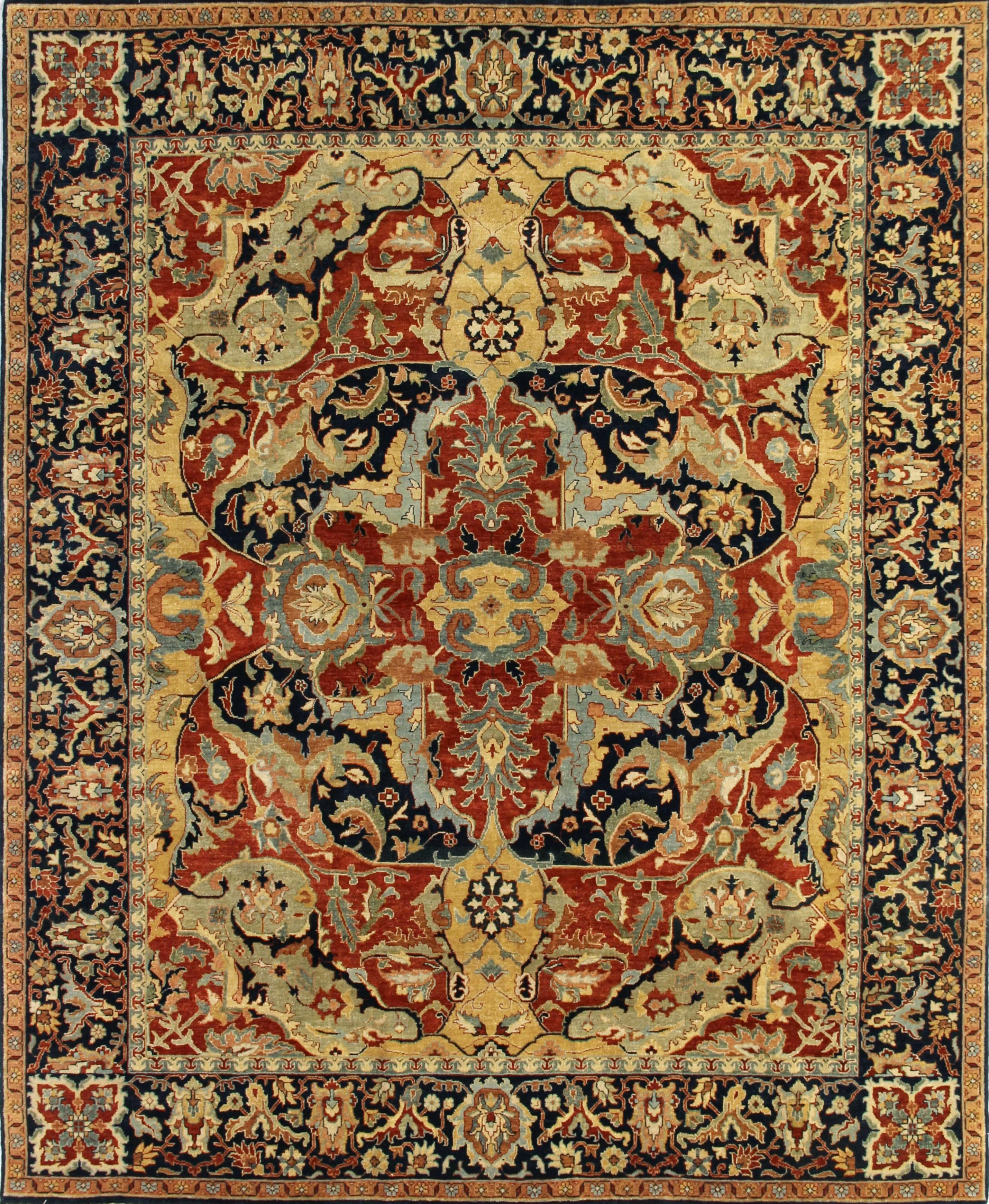 Exquisite Rugs Antique Weave Serapi Hand Knotted New Zealand Wool In 5024 Rust/Navy/Gold 10' X 8' Area Rug