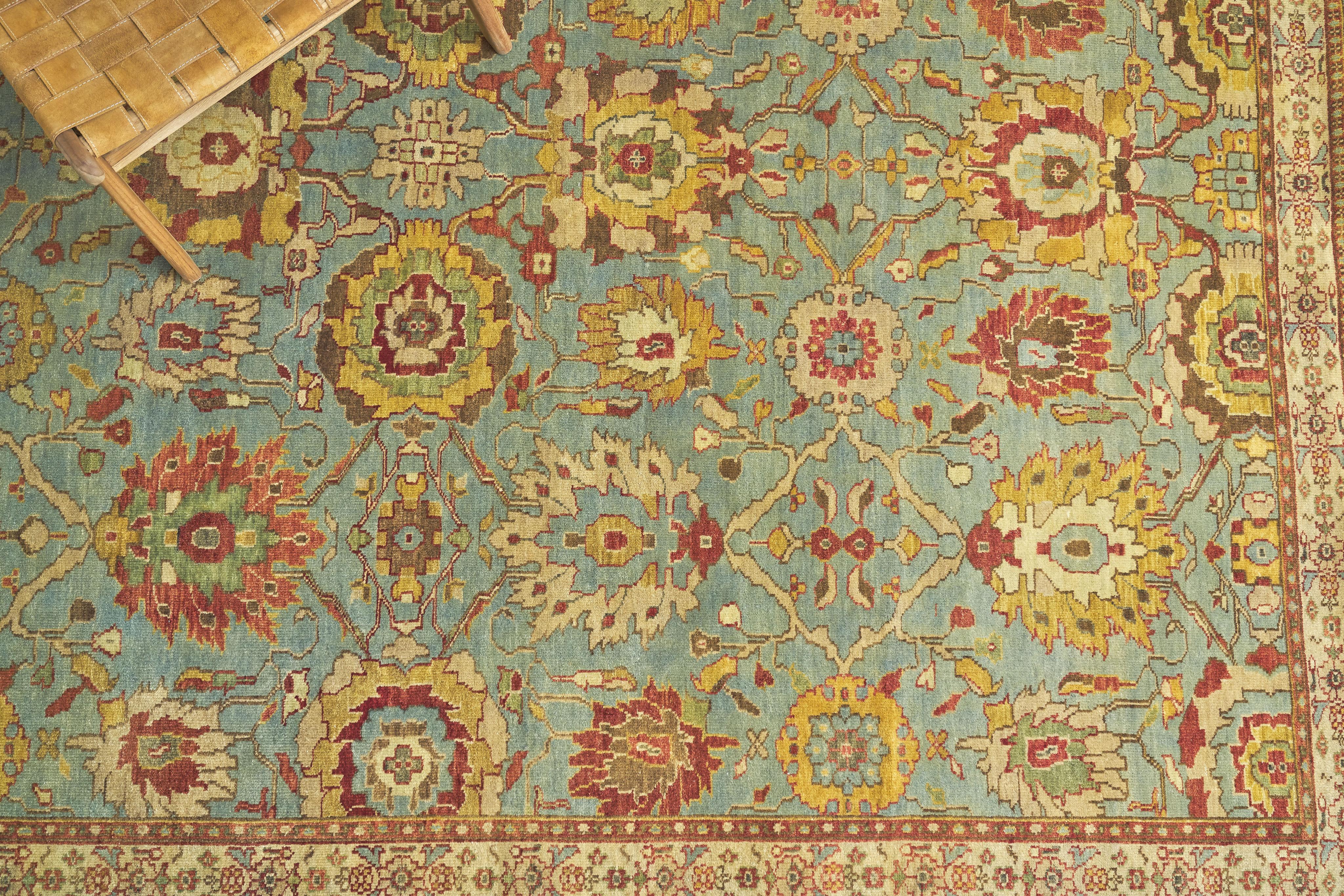 Exquisite Rugs Antique Weave Serapi Hand Knotted New Zealand Wool In 9973 Light Blue/Ivory 12' X 9' Area Rug - Image 6