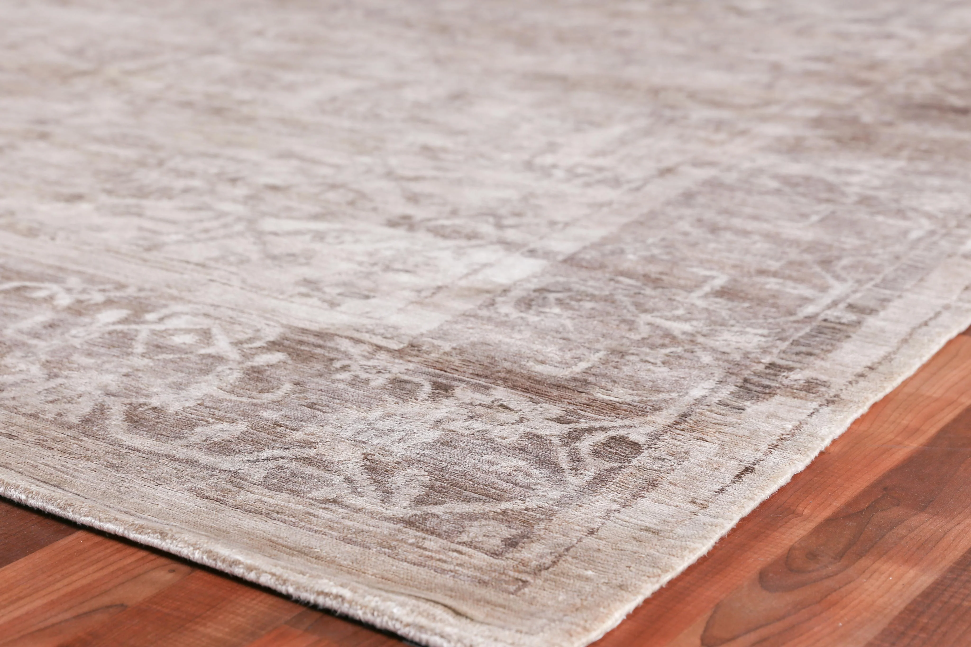 Exquisite Rugs Antique'D Silk Hand Knotted Bamboo Silk In 3284 Beige/Light Brown 14' X 10' Area Rug - Image 3