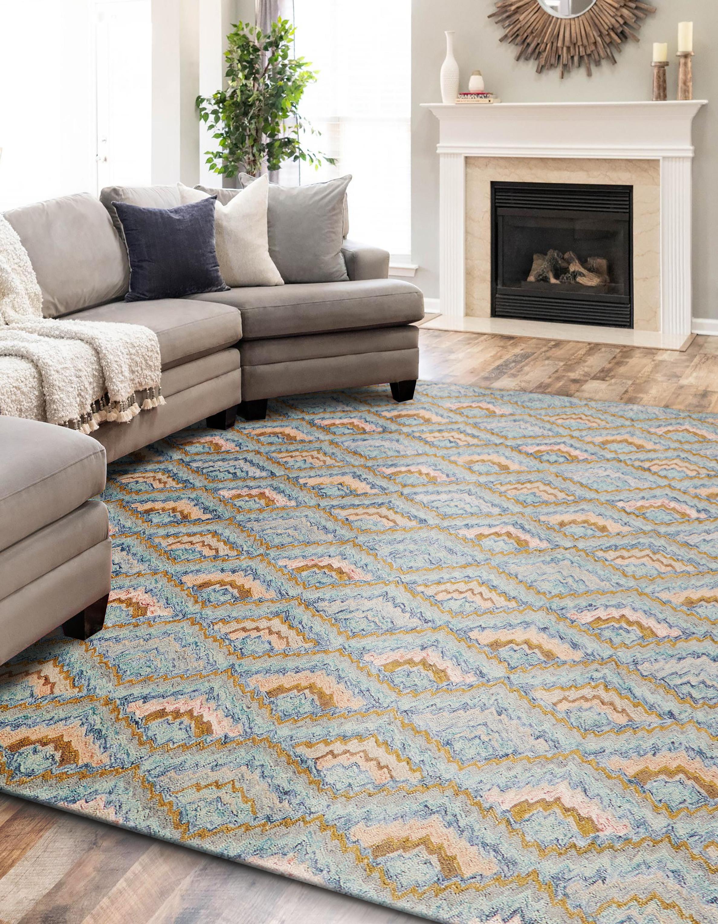 Exquisite Rugs Bargello 6814 Light Blue/Multi New Zealand Wool Hand-Tufted 6' X 4' Area Rug - Image 9