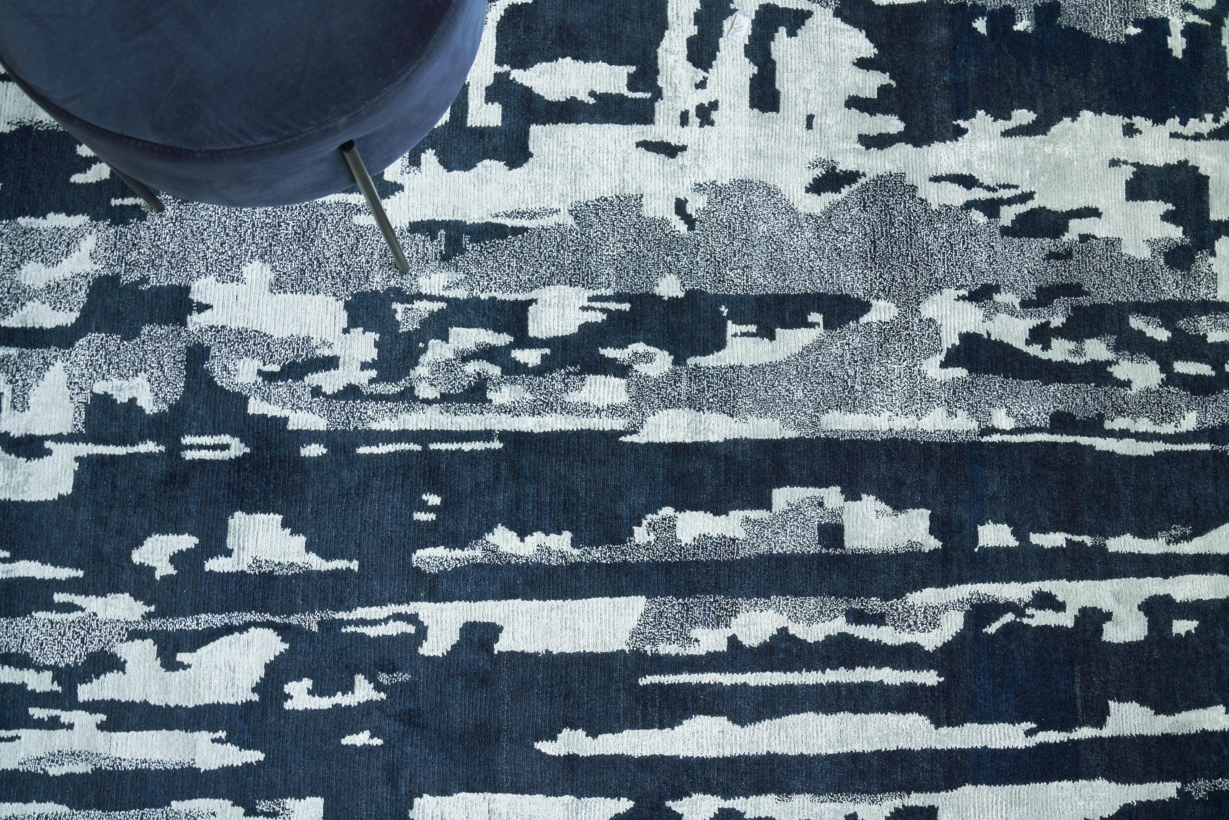 Exquisite Rugs Carrina Hand Knotted Wool/Bamboo Silk In 3135 Navy/Silver 12' X 9' Area Rug - Image 3