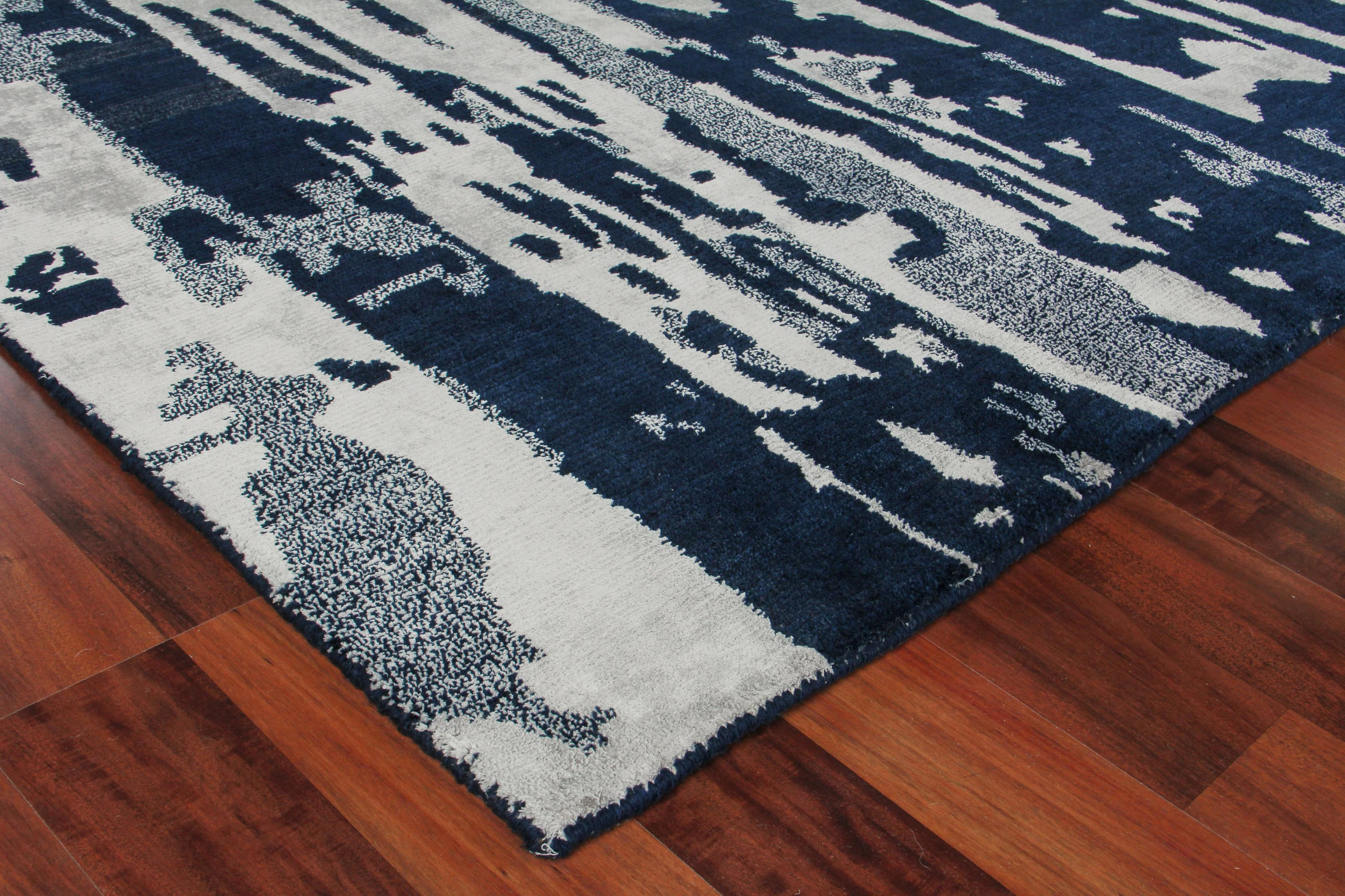 Exquisite Rugs Carrina Hand Knotted Wool/Bamboo Silk In 3135 Navy/Silver 12' X 9' Area Rug - Image 4