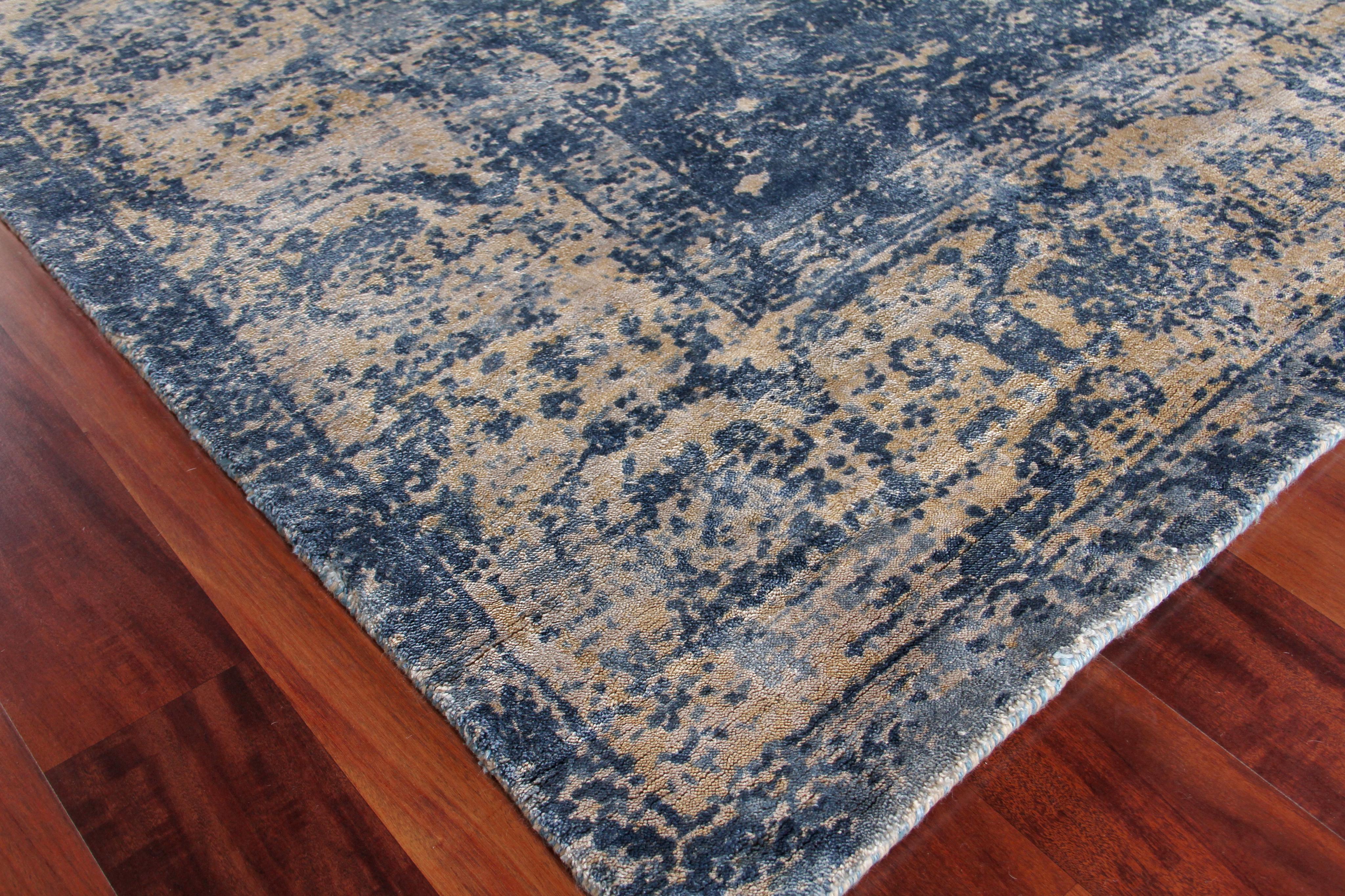 Exquisite Rugs Cassina Hand Loomed Bamboo Silk In 2545 Denim/Gold 12' X 9' Area Rug - Image 3