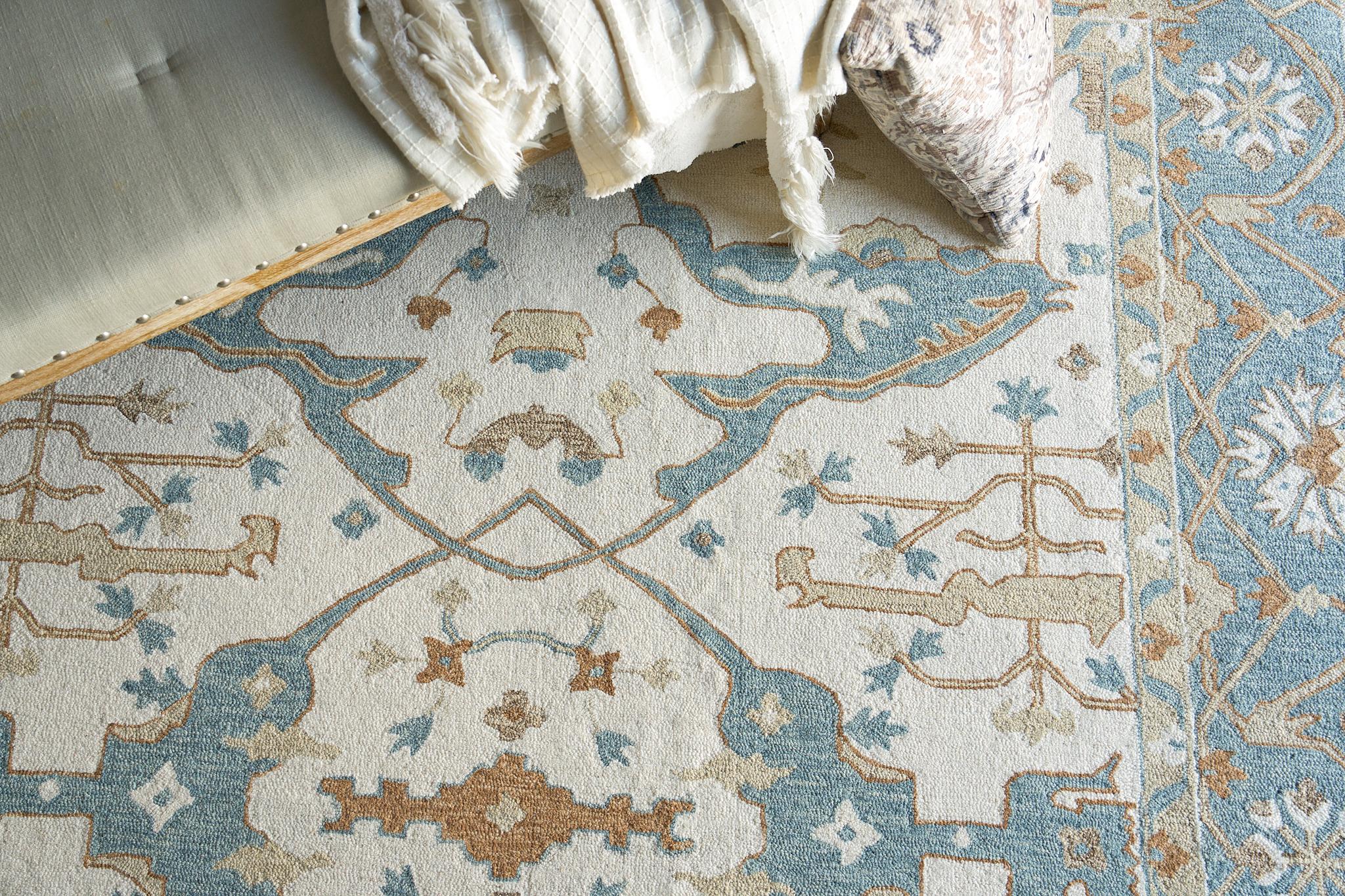 Exquisite Rugs Claremont Oushak Handmade Hand-Tufted New Zealand Wool On Canvas 6794 Ivory/Light Blue 18' X 14' Area Rug - Image 6