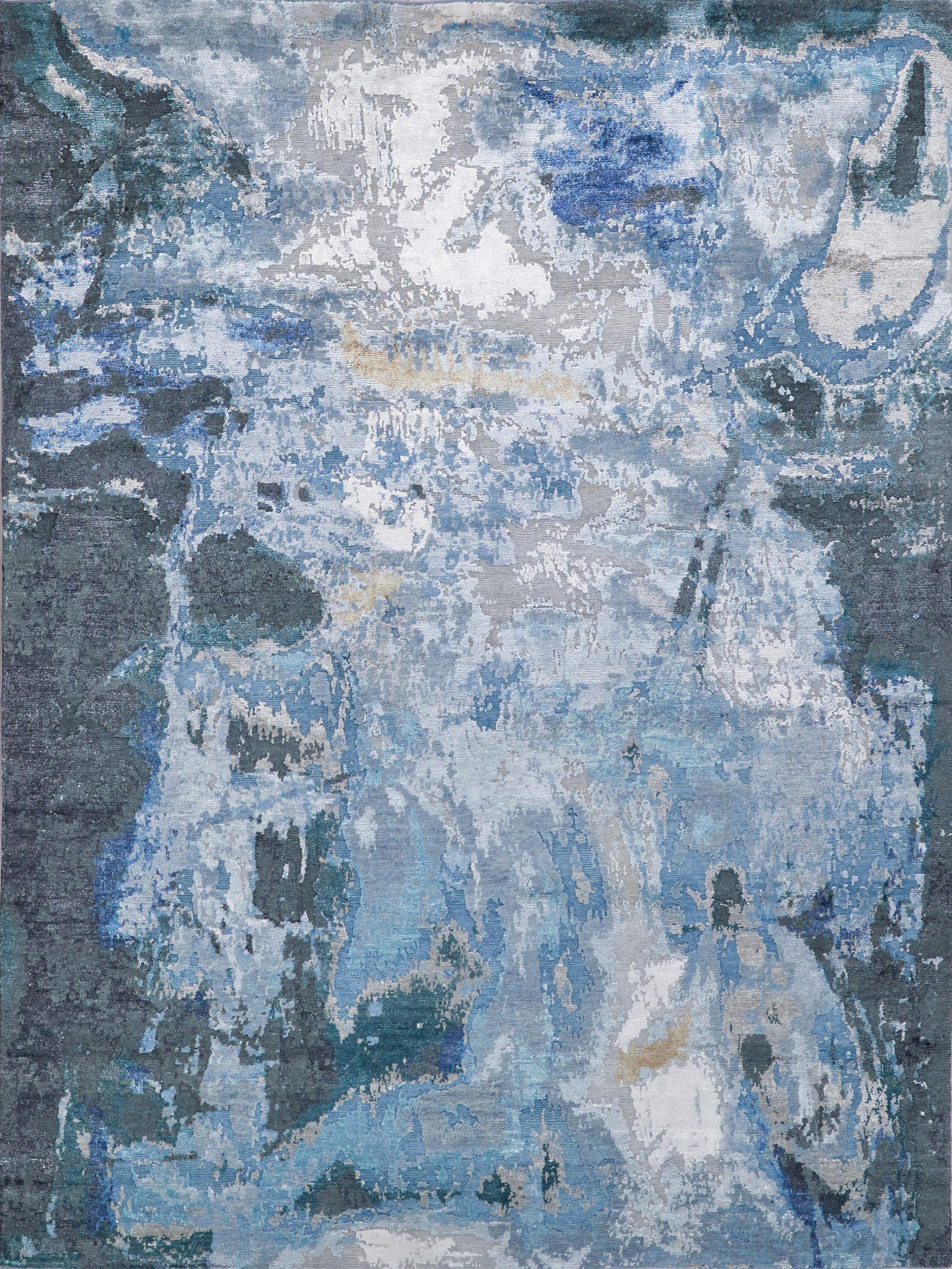 Exquisite Rugs Cosmo Hand-Knotted Wool And Bamboo Silk 5706 Blue/Silver/Dark Gray 12' X 9' Area Rug