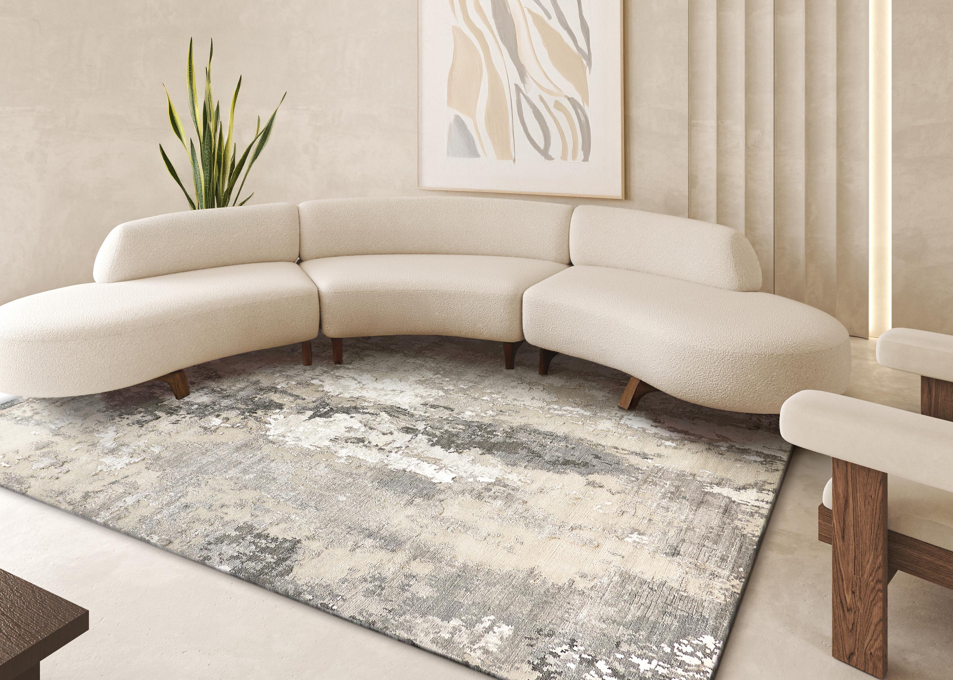 Exquisite Rugs Cosmo Hand-Knotted Wool/Bamboo Silk 4345 Silver/Blue/Ivory 10' X 8' Area Rug - Image 2
