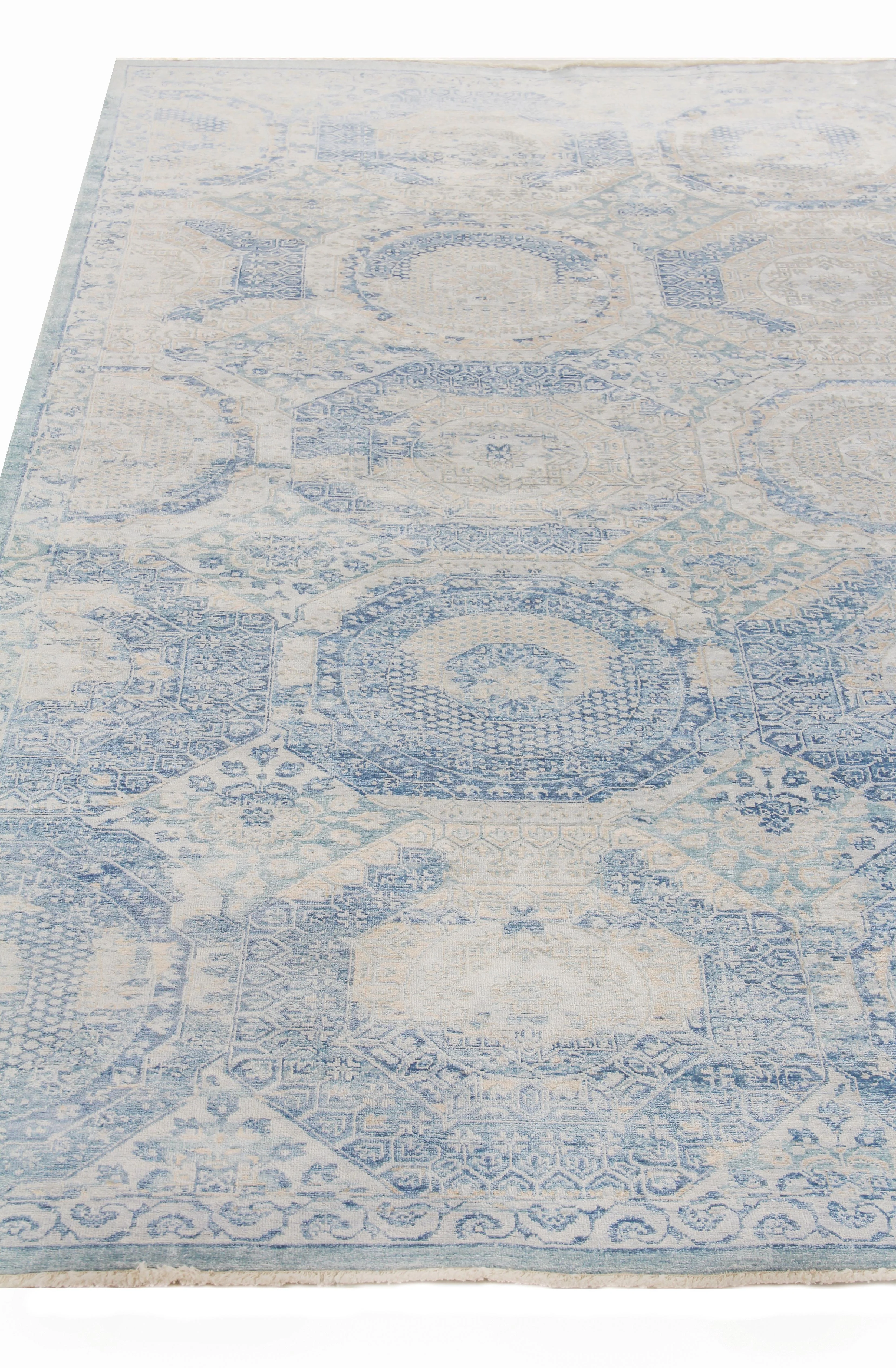 Exquisite Rugs Fine Mamluk Hand Knotted Bamboo Silk In 3371 Blue 10' X 8' Area Rug - Image 4