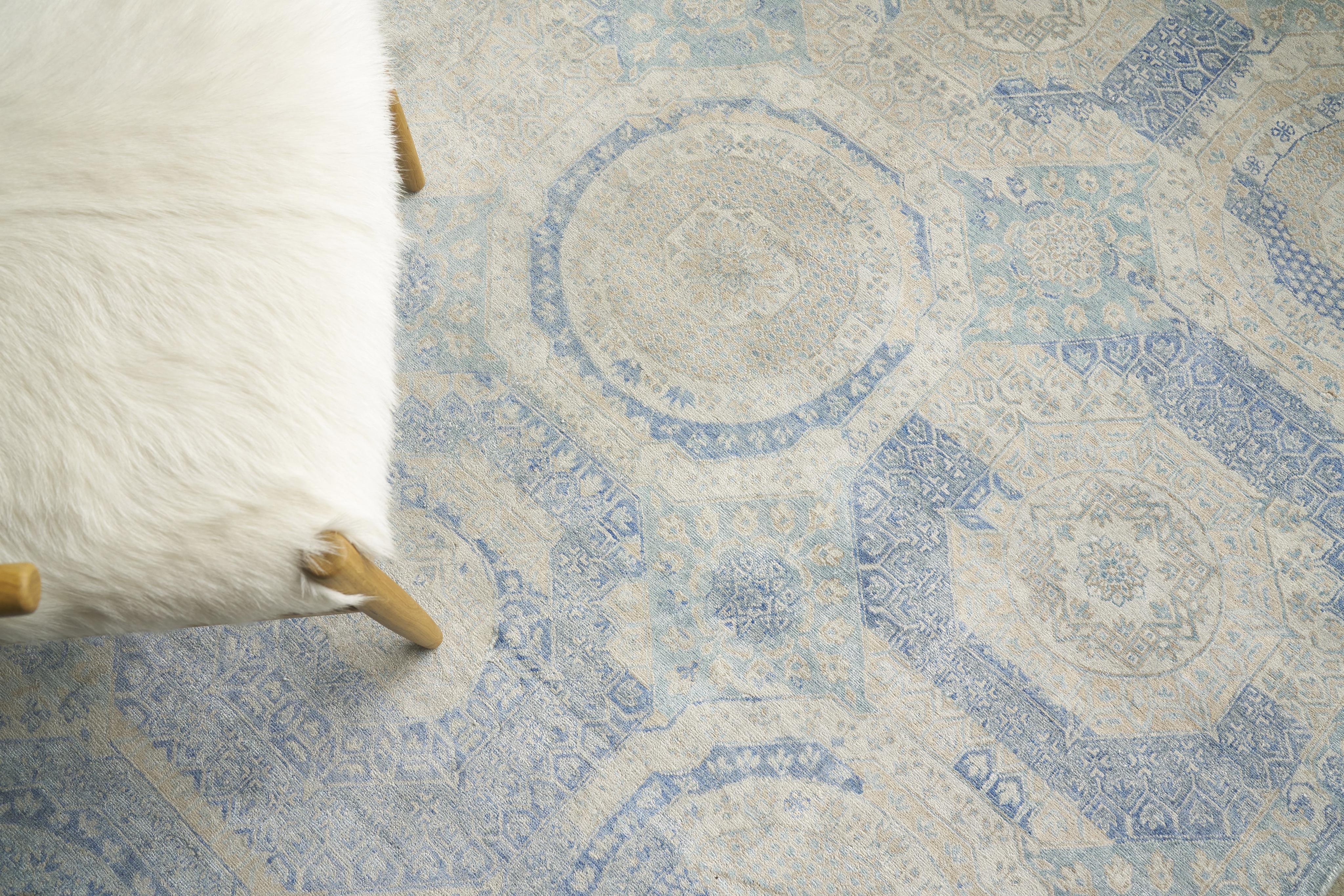 Exquisite Rugs Fine Mamluk Hand Knotted Bamboo Silk In 3371 Blue 10' X 8' Area Rug - Image 6