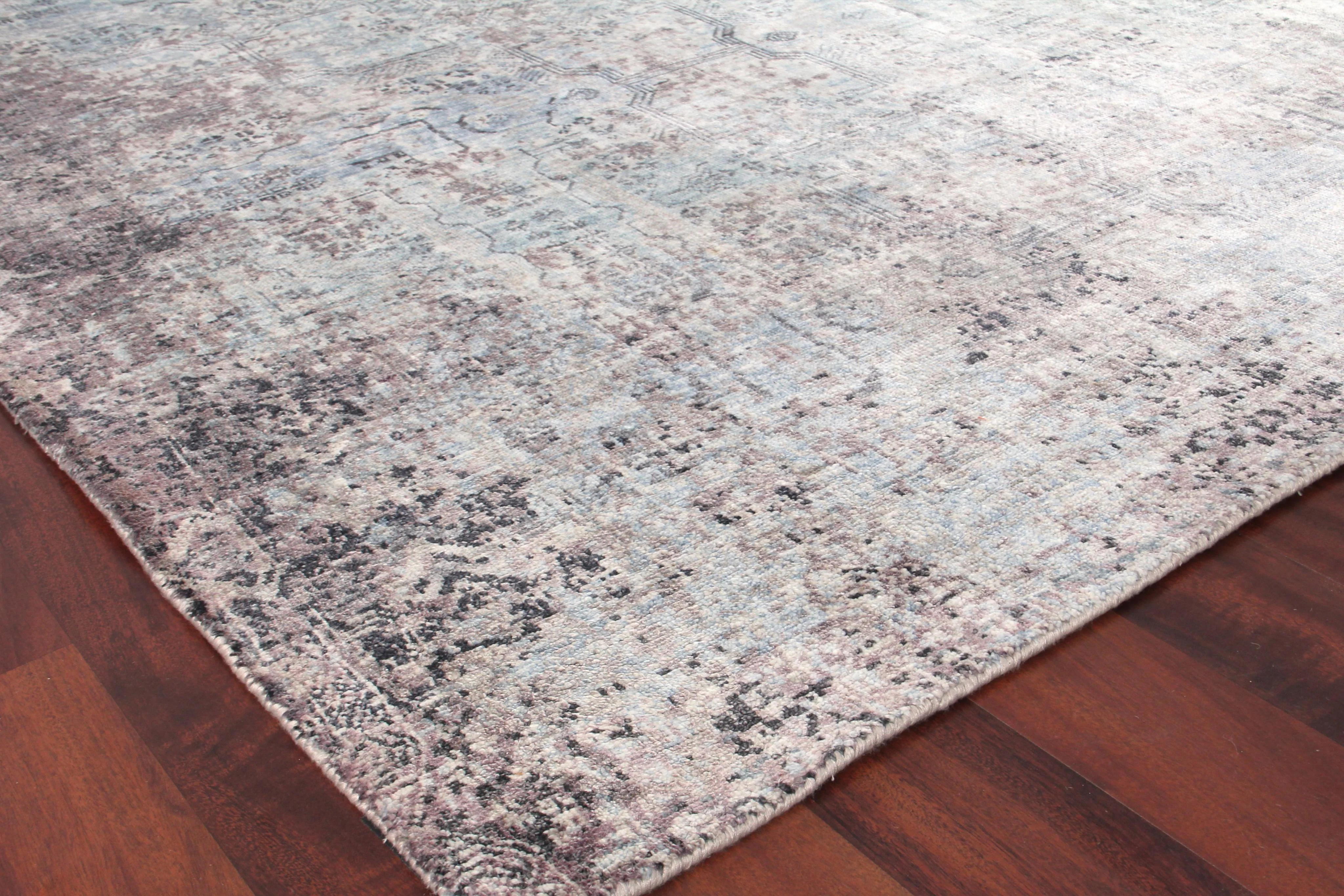Exquisite Rugs Fine Pure Silk Hand-Knotted Silk 4214 Ivory/Dark Gray/Multi 9' X 6' Area Rug - Image 3