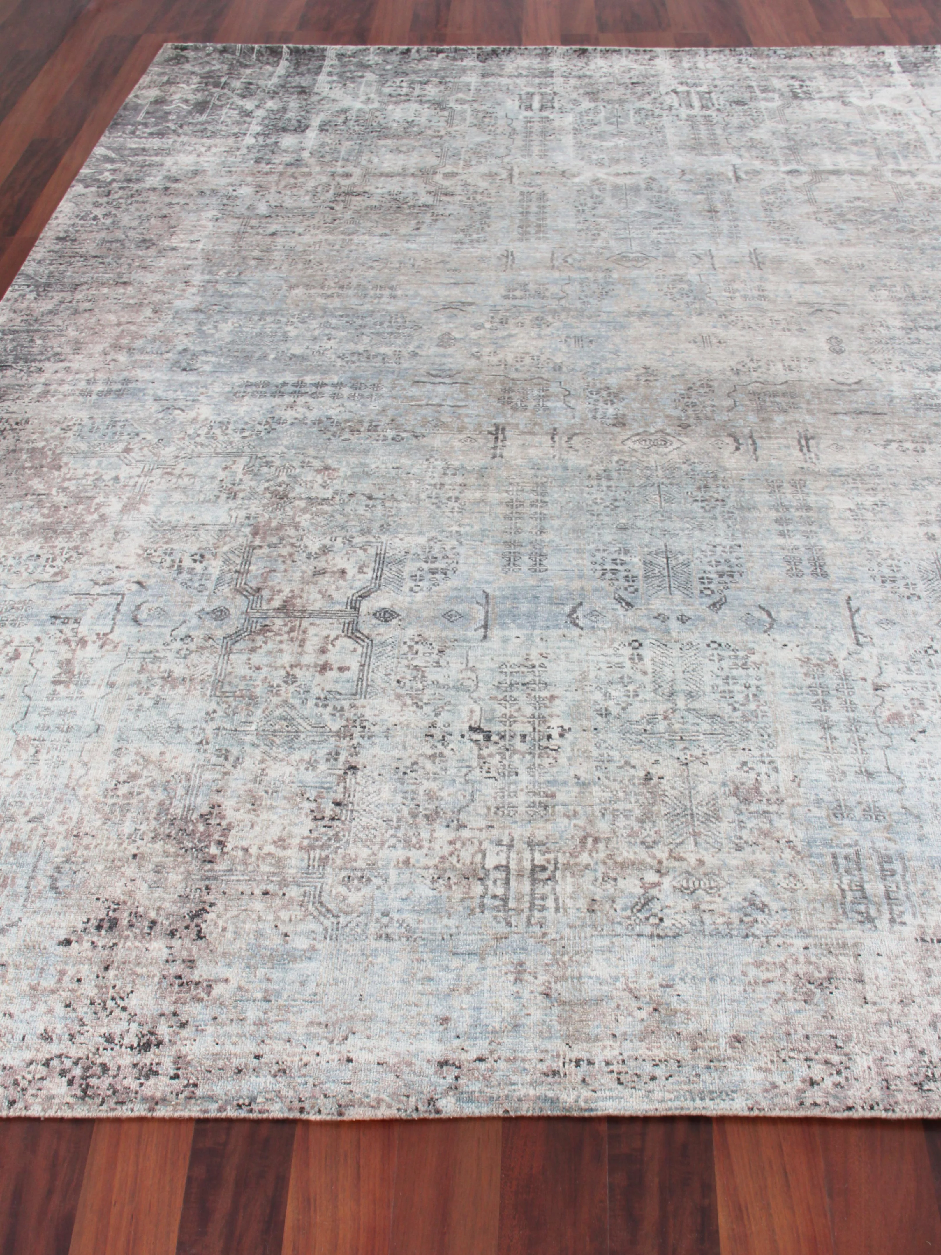 Exquisite Rugs Fine Pure Silk Hand-Knotted Silk 4214 Ivory/Dark Gray/Multi 9' X 6' Area Rug - Image 4