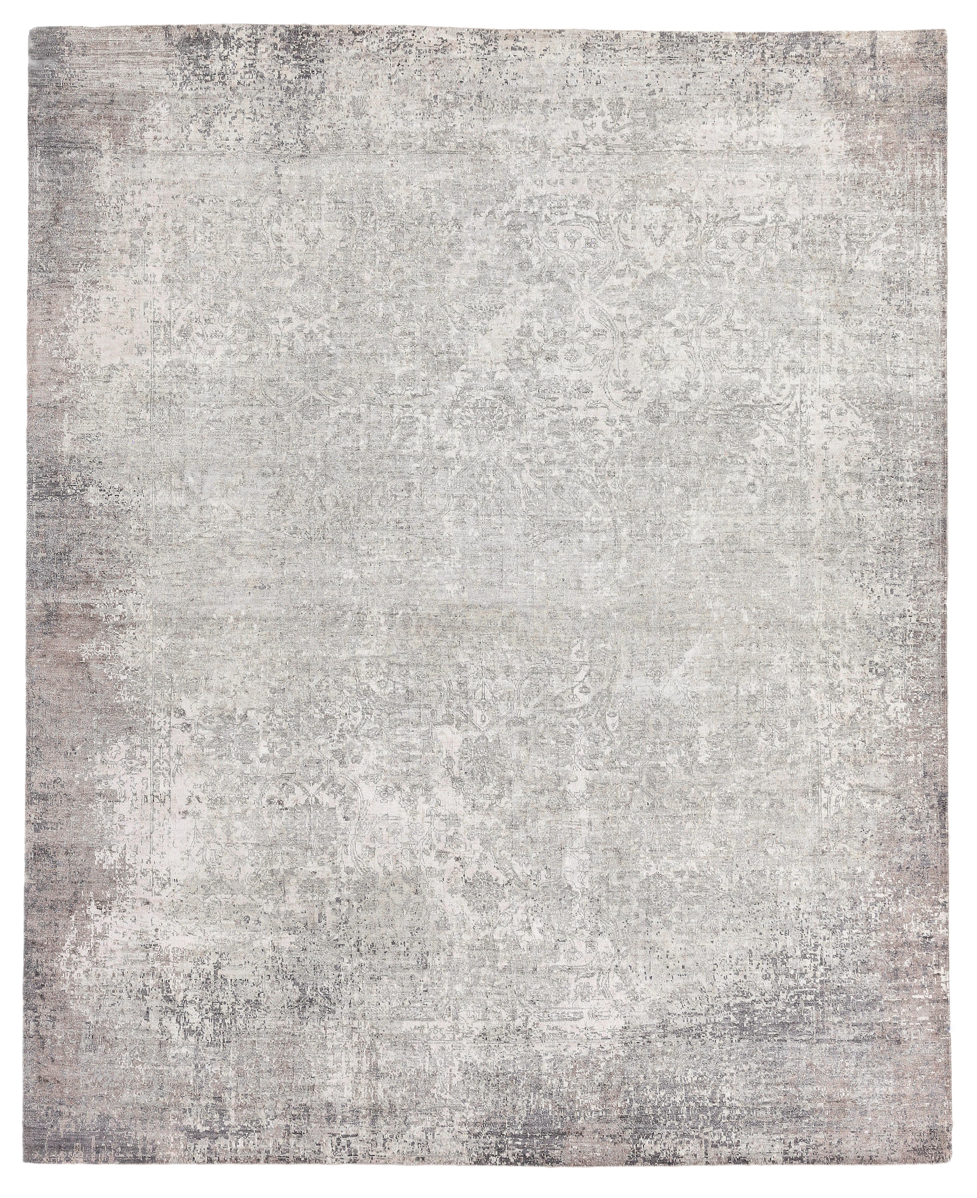 Exquisite Rugs Fine Pure Silk Hand-Knotted Silk 4222 Silver/Ivory 15' X 12' Area Rug