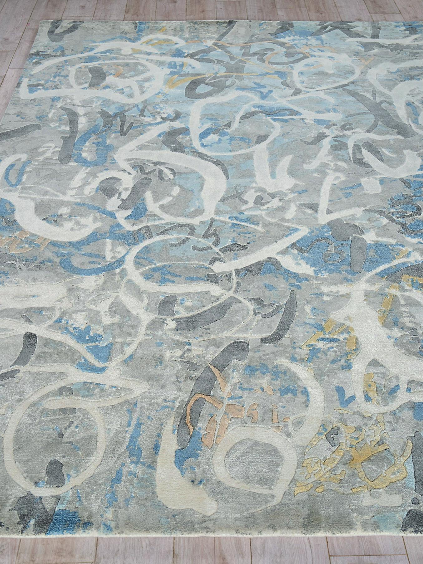 Exquisite Rugs Gianni Hand-Loomed Wool/Bamboo Silk 6246 Blues/Silver/Ivory 14' X 10' Area Rug - Image 4