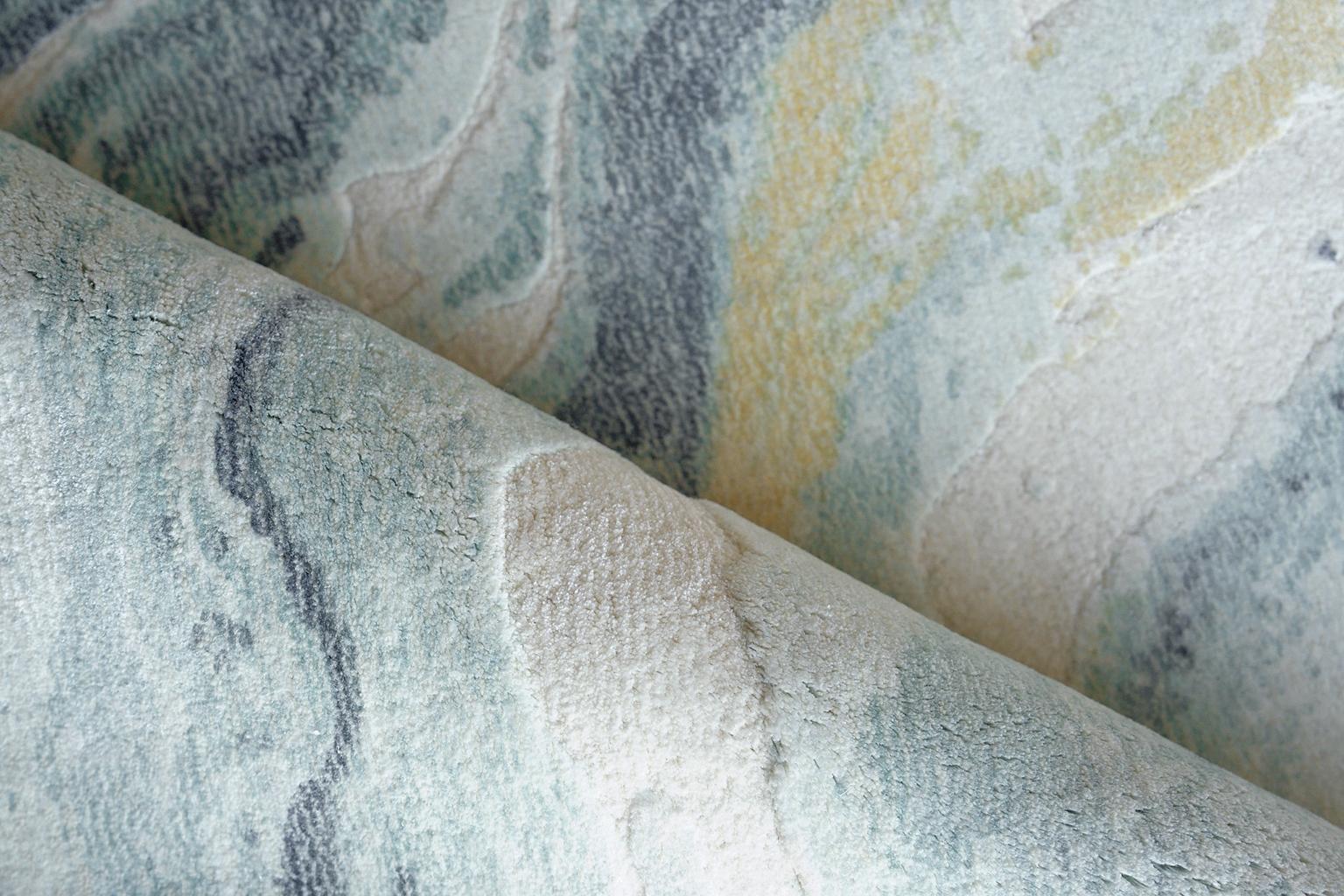 Exquisite Rugs Gianni Handloomed New Zealand Wool/Bamboo Silk 6649 Blue/Gold 10' X 8' Area Rug - Image 5