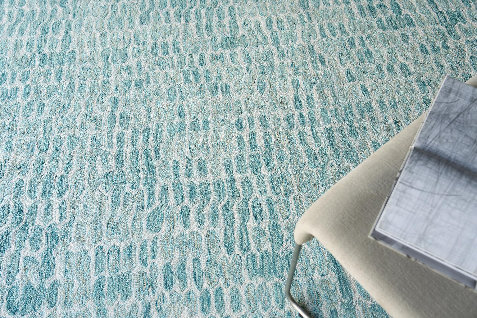 Exquisite Rugs Ink Blot Hand Tufted New Zealand Wool 6308 Turquoise 8' X 5' Area Rug - Image 2