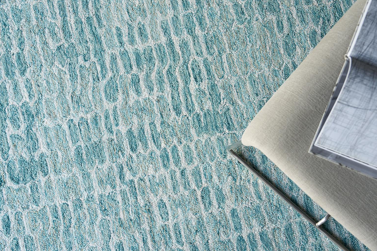 Exquisite Rugs Ink Blot Hand Tufted New Zealand Wool 6308 Turquoise 8' X 5' Area Rug - Image 7
