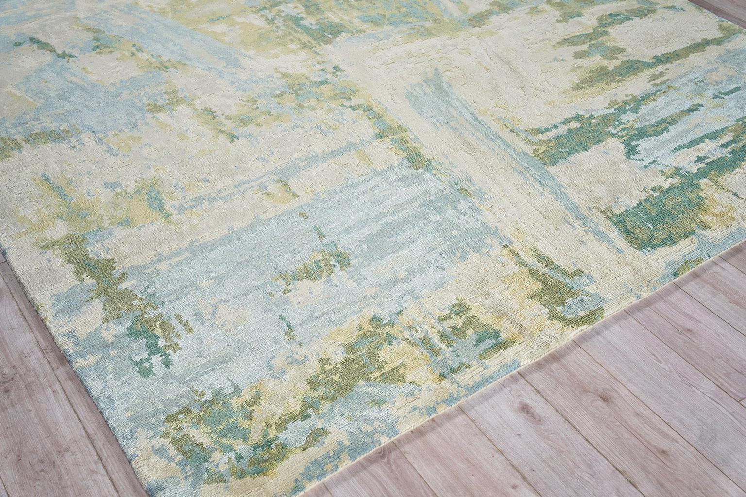 Exquisite Rugs Luxury Laureno Hand-Knotted Bamboo Silk 6314 Ivory/Green 12' X 9' Area Rug - Image 3