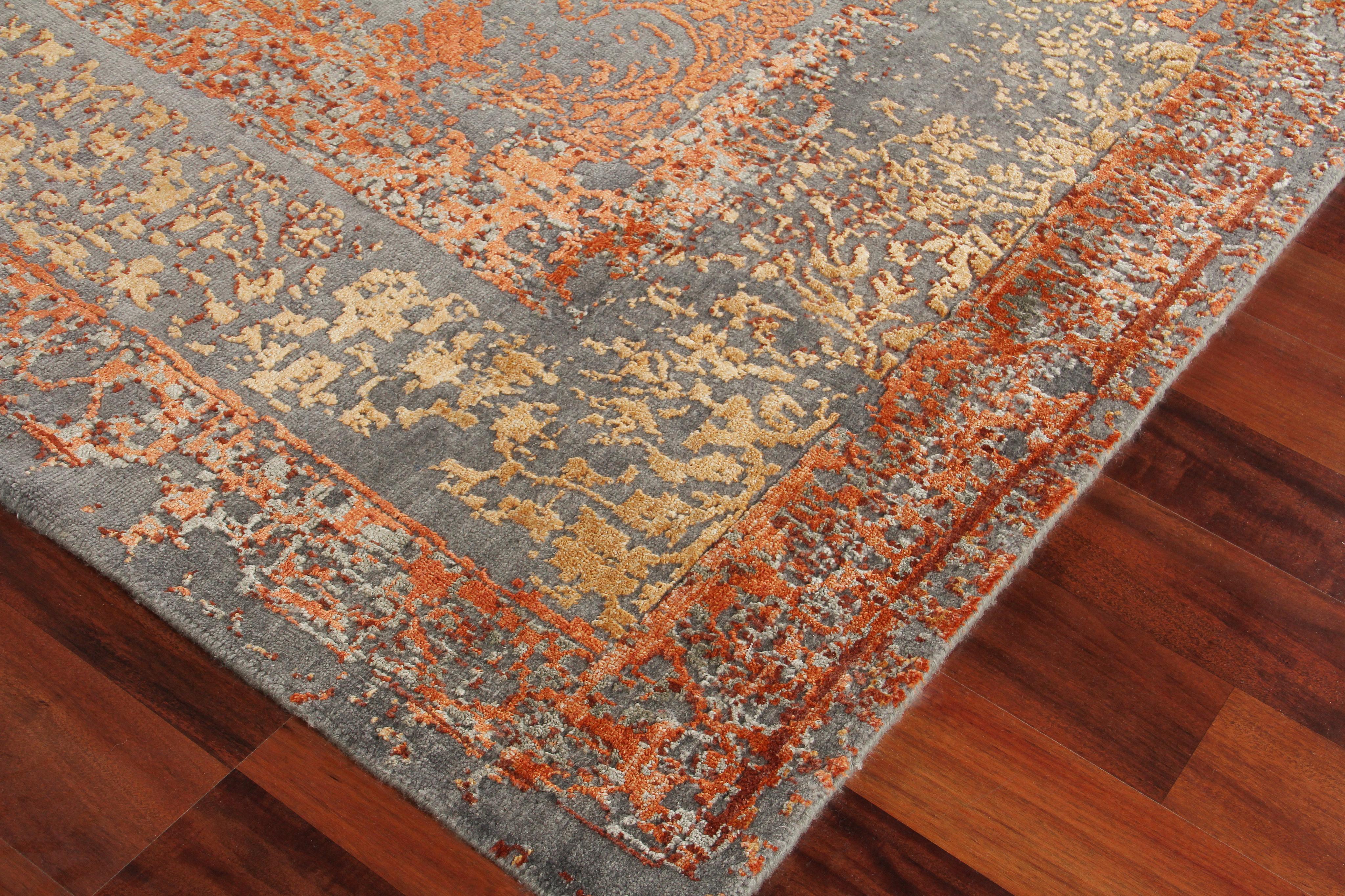 Exquisite Rugs Maison Hand-Knotted Wool/Bamboo Silk 2471 Gray/Orange 14' X 10' Area Rug - Image 3