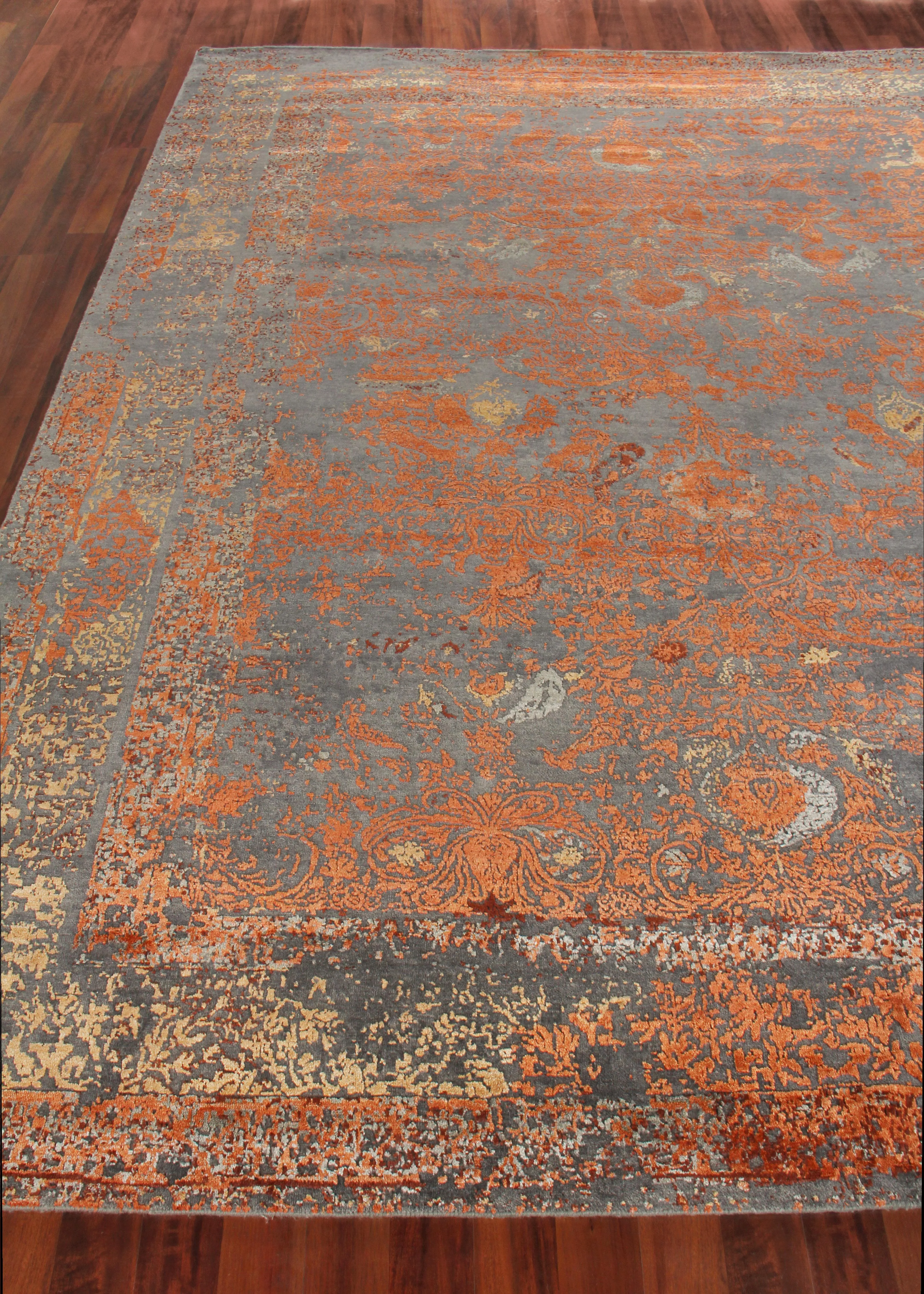 Exquisite Rugs Maison Hand-Knotted Wool/Bamboo Silk 2471 Gray/Orange 14' X 10' Area Rug - Image 4