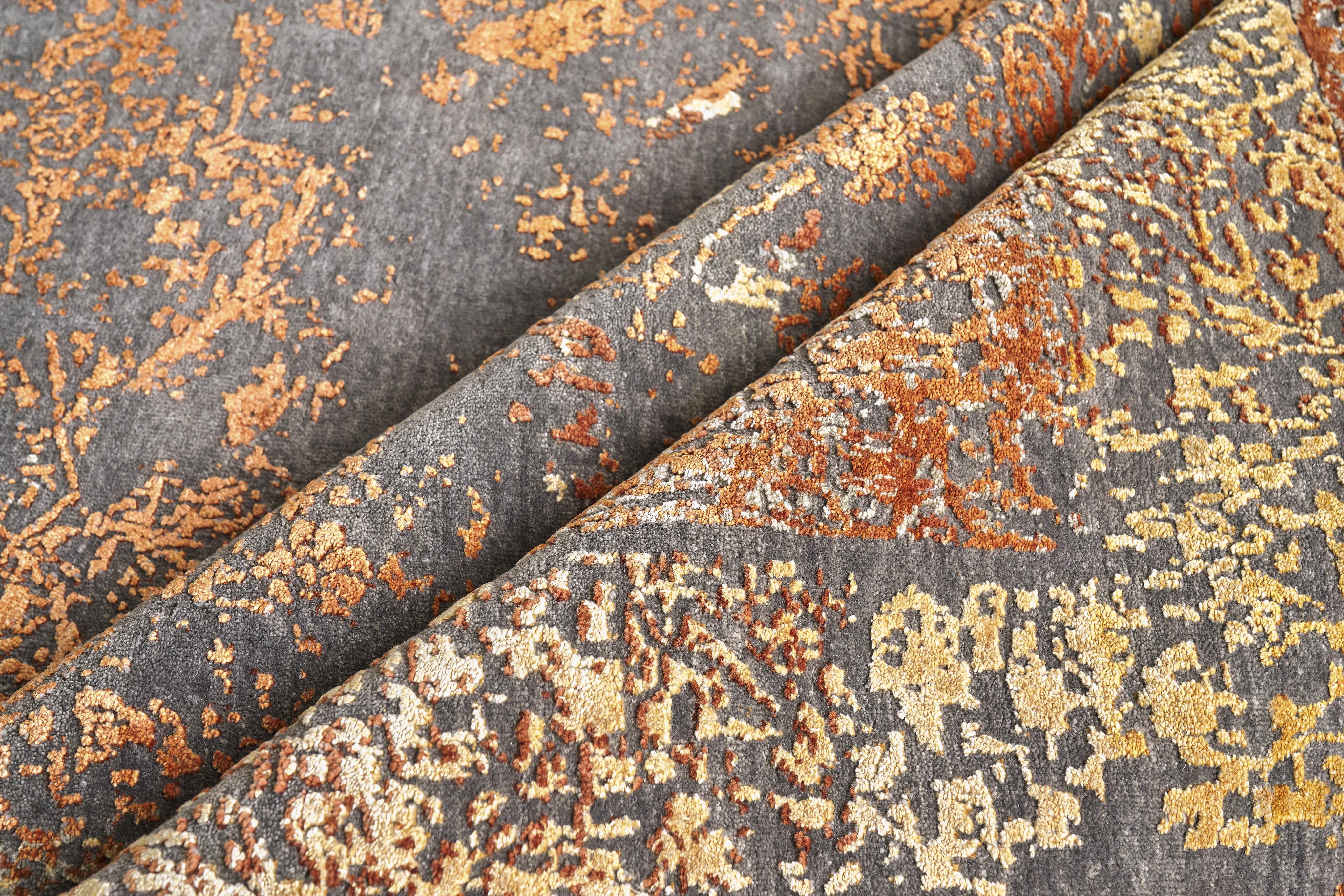 Exquisite Rugs Maison Hand-Knotted Wool/Bamboo Silk 2471 Gray/Orange 14' X 10' Area Rug - Image 5