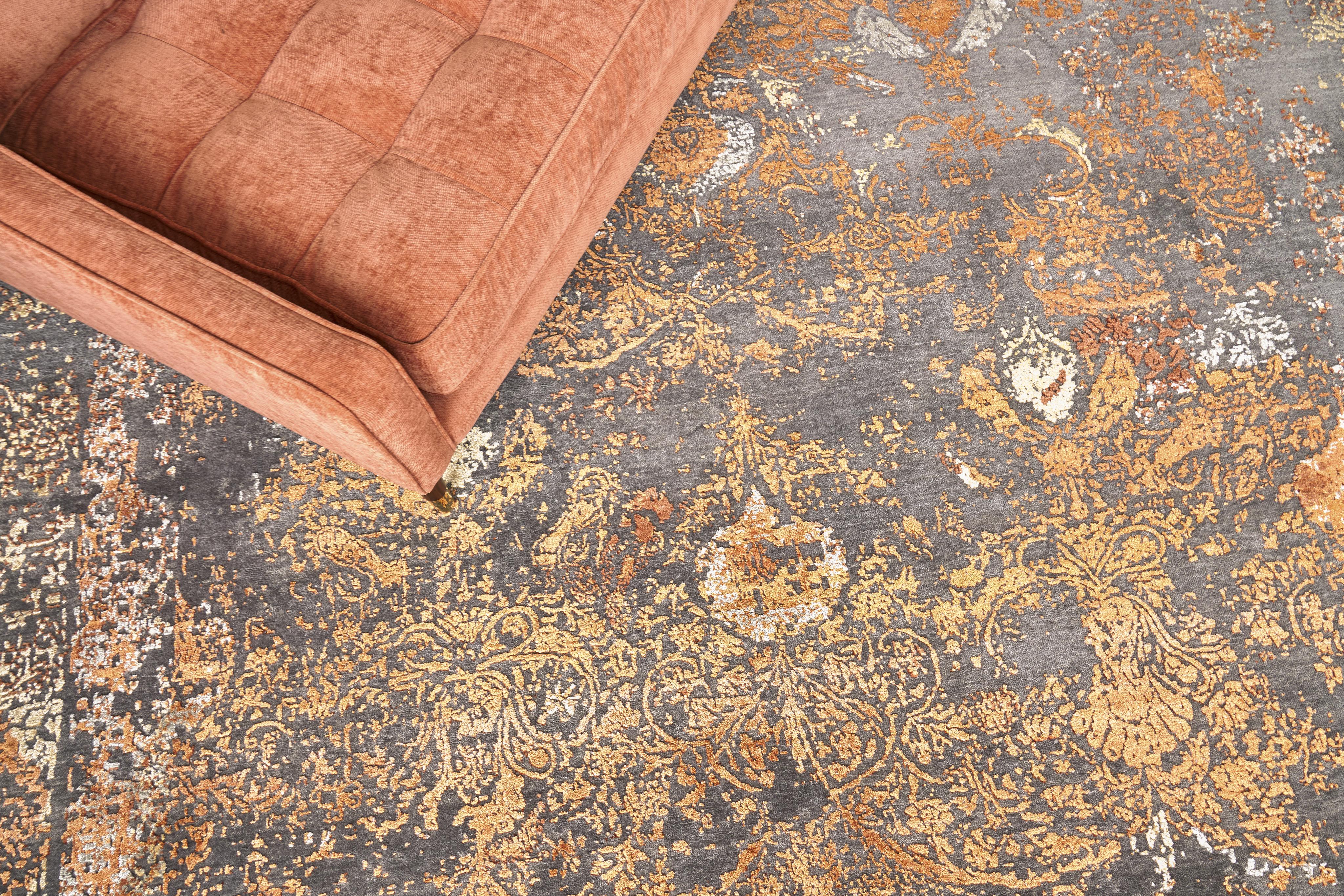 Exquisite Rugs Maison Hand-Knotted Wool/Bamboo Silk 2471 Gray/Orange 14' X 10' Area Rug - Image 6