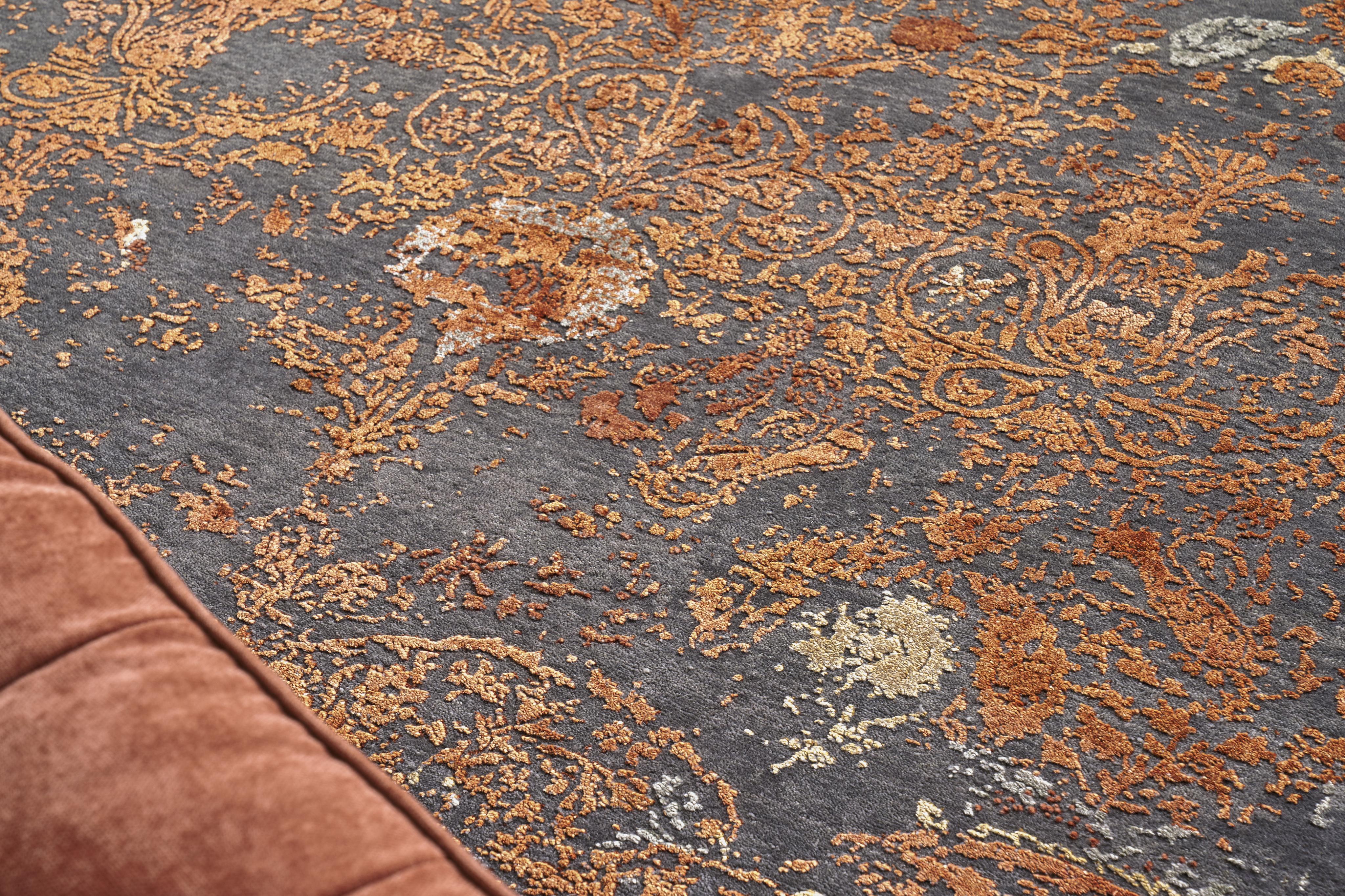 Exquisite Rugs Maison Hand-Knotted Wool/Bamboo Silk 2471 Gray/Orange 14' X 10' Area Rug - Image 7