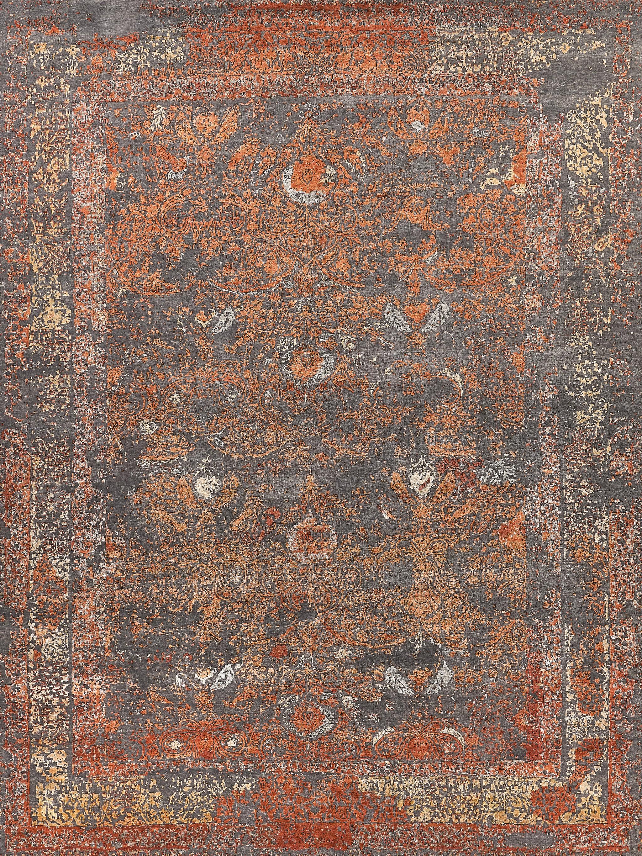 Exquisite Rugs Maison Hand-Knotted Wool/Bamboo Silk 2471 Gray/Orange 14' X 10' Area Rug - Image 8