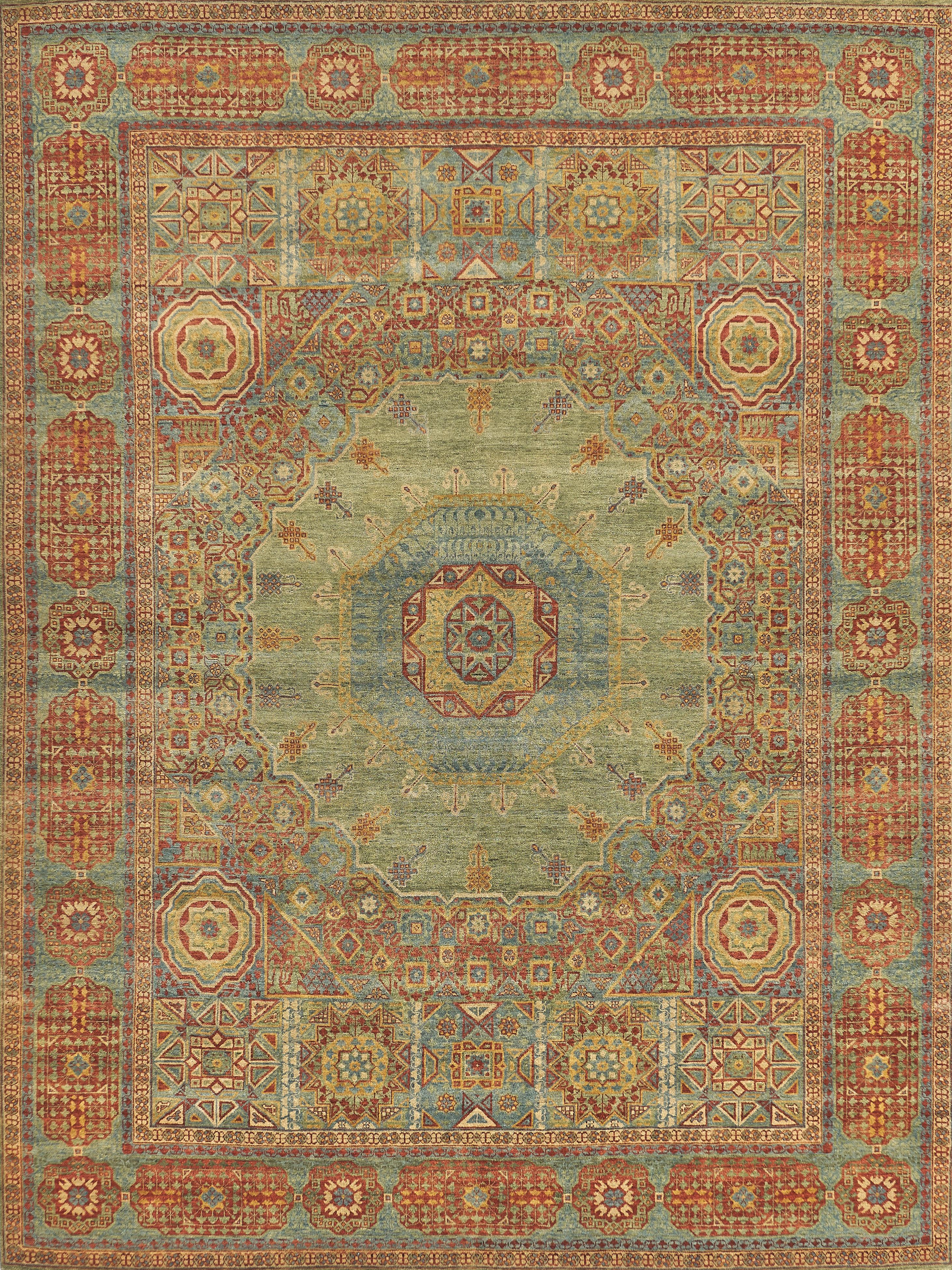 Exquisite Rugs Mamluk Hand Knotted New Zealand Wool In 9404 Green/Light Blue 9' X 6' Area Rug