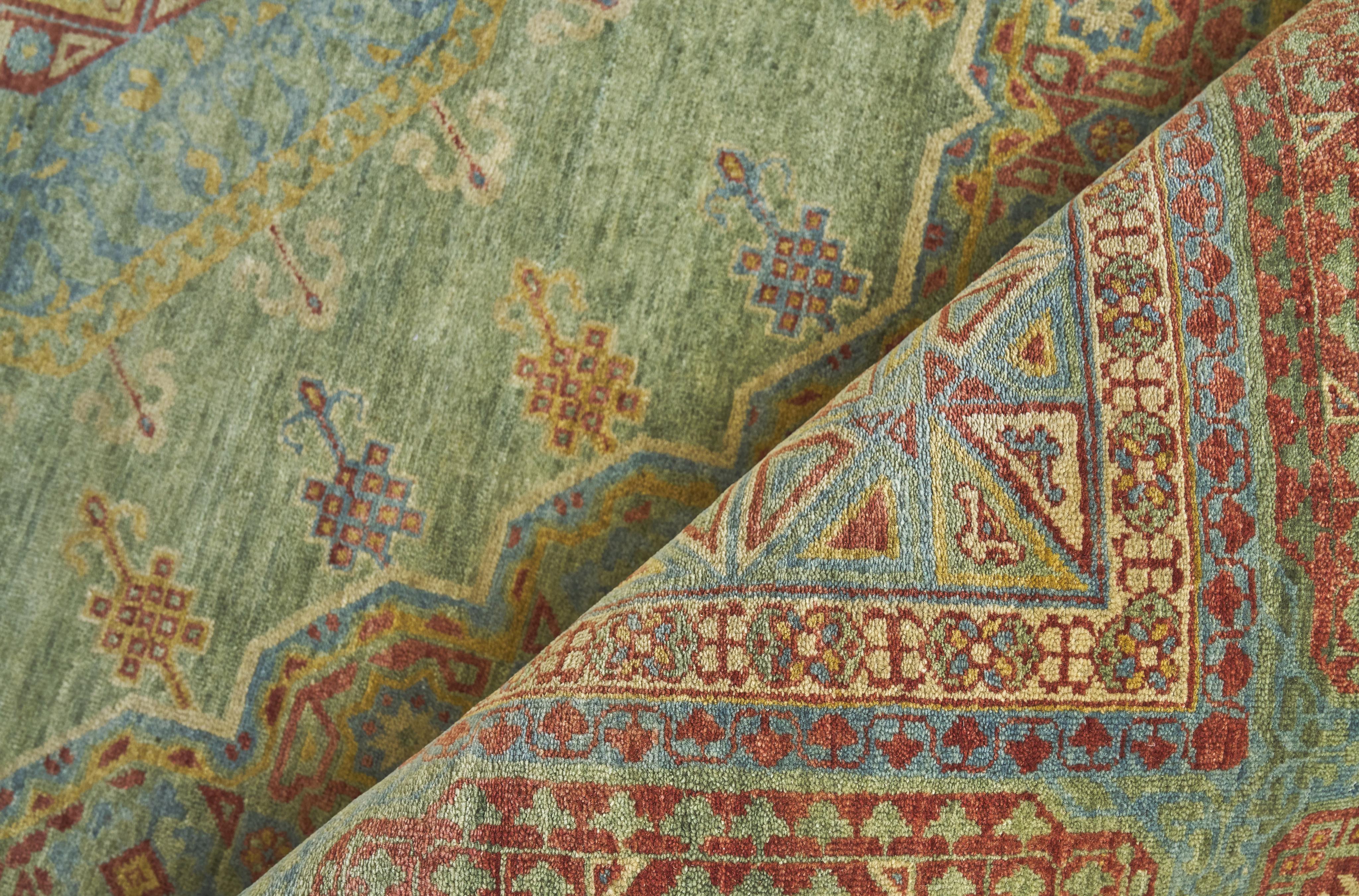 Exquisite Rugs Mamluk Hand Knotted New Zealand Wool In 9404 Green/Light Blue 9' X 6' Area Rug - Image 4