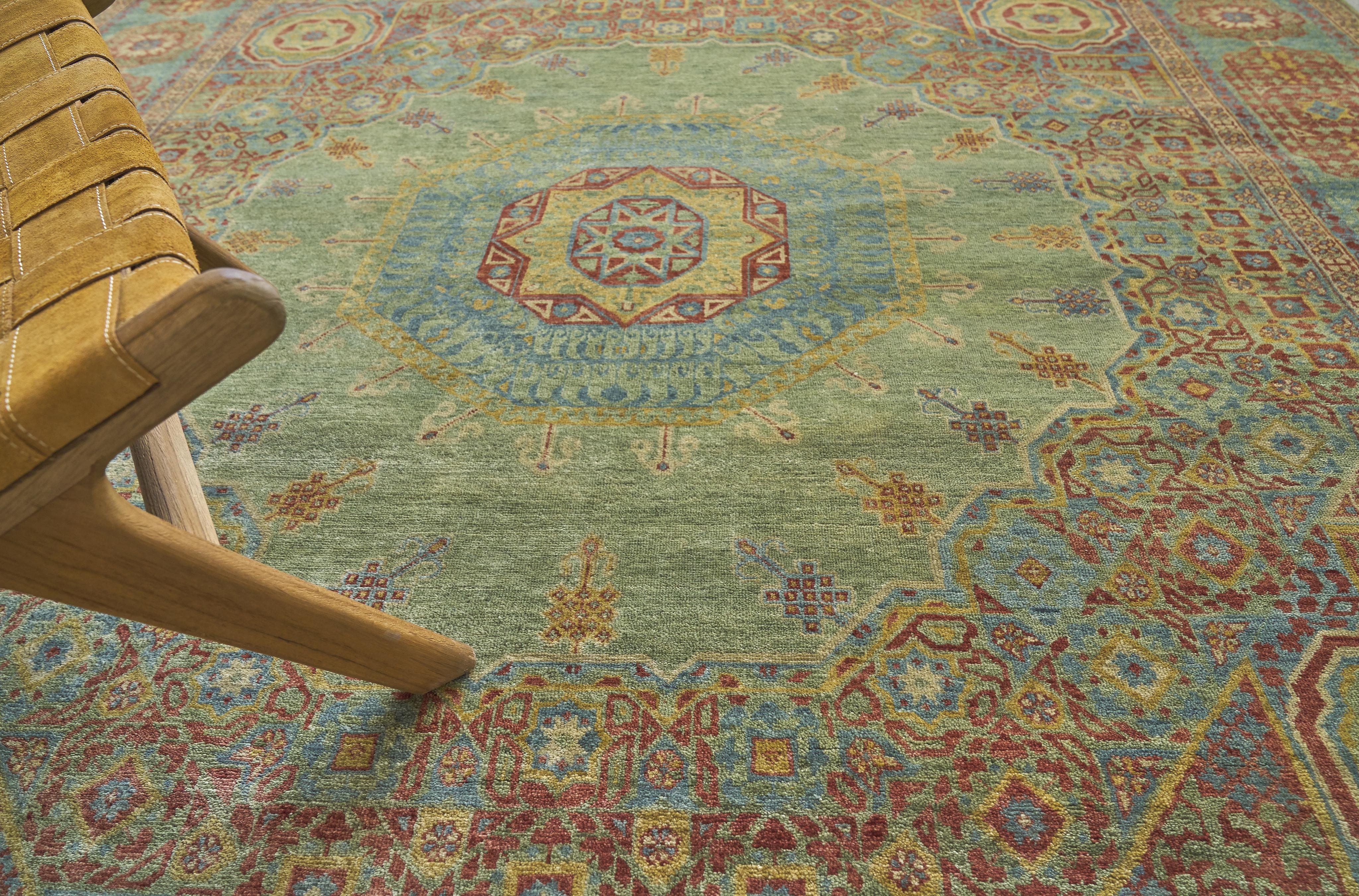 Exquisite Rugs Mamluk Hand Knotted New Zealand Wool In 9404 Green/Light Blue 9' X 6' Area Rug - Image 6