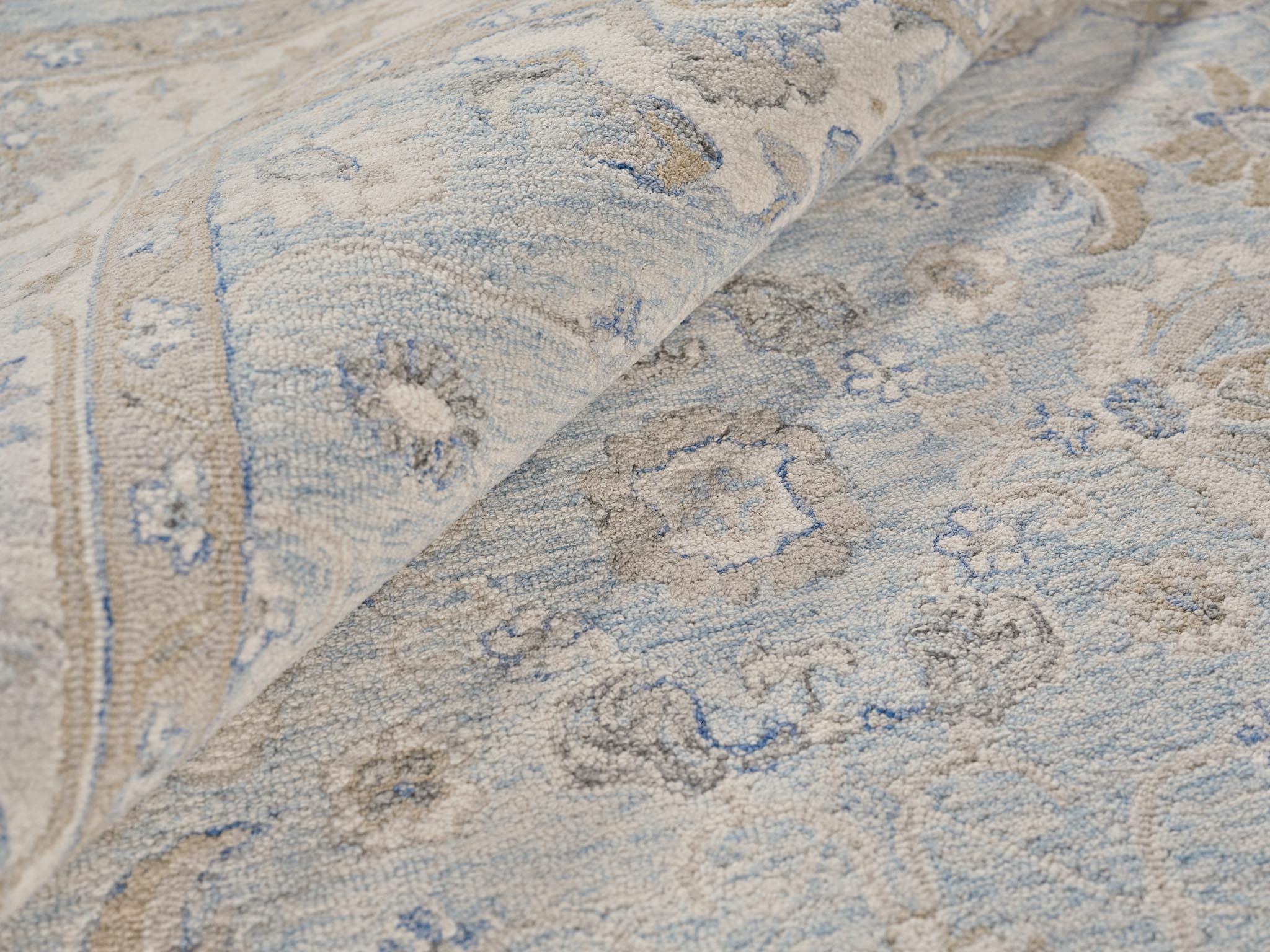 Exquisite Rugs Marietta Oushak Handmade Hand-Tufted New Zealand Wool On Canvas 6823 Light Blue/Ivory 12' X 9' Area Rug - Image 6
