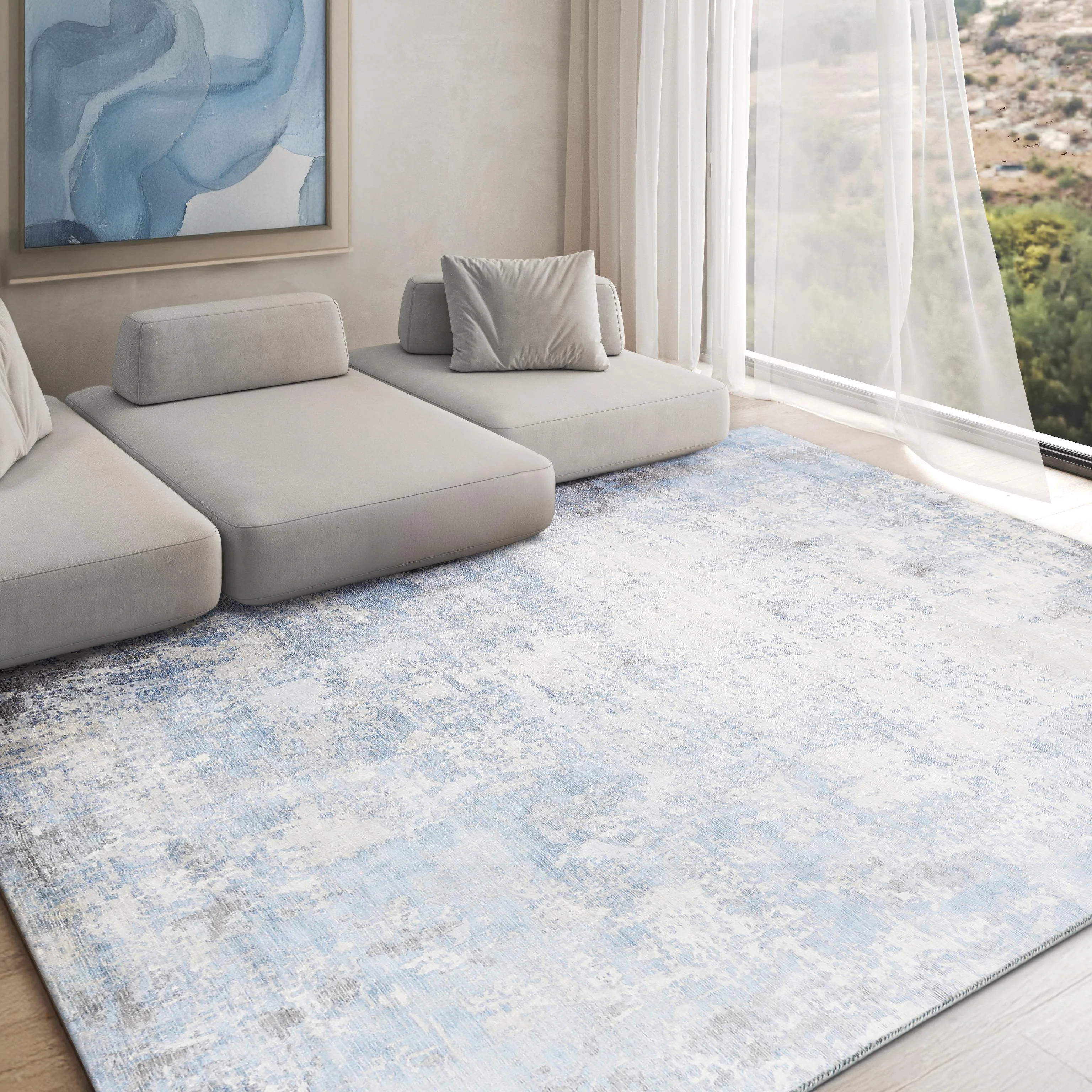Exquisite Rugs Murano Hand-Loomed Wool/Bamboo Silk 4028 Silver/Blue 10' X 8' Area Rug - Image 2