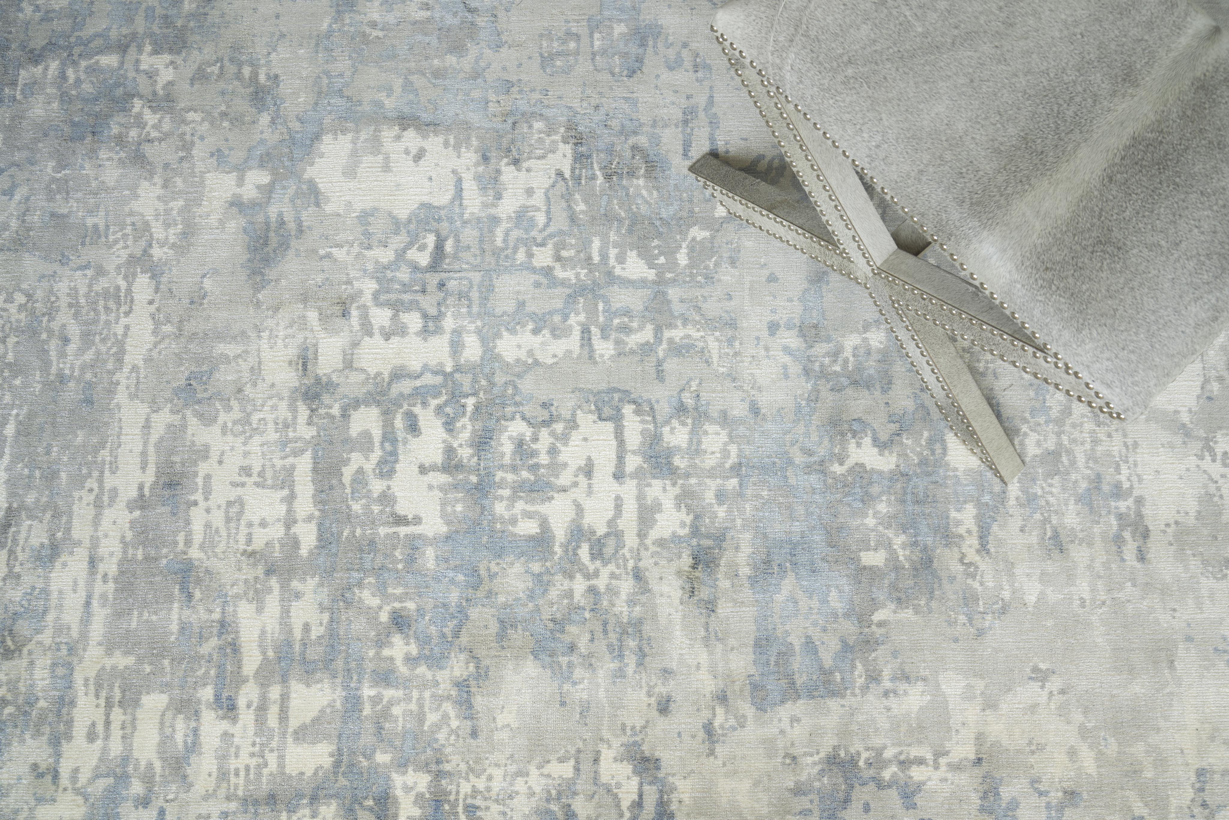 Exquisite Rugs Murano Hand-Loomed Wool/Bamboo Silk 4029 Silver/Blue 12' X 9' Area Rug - Image 6