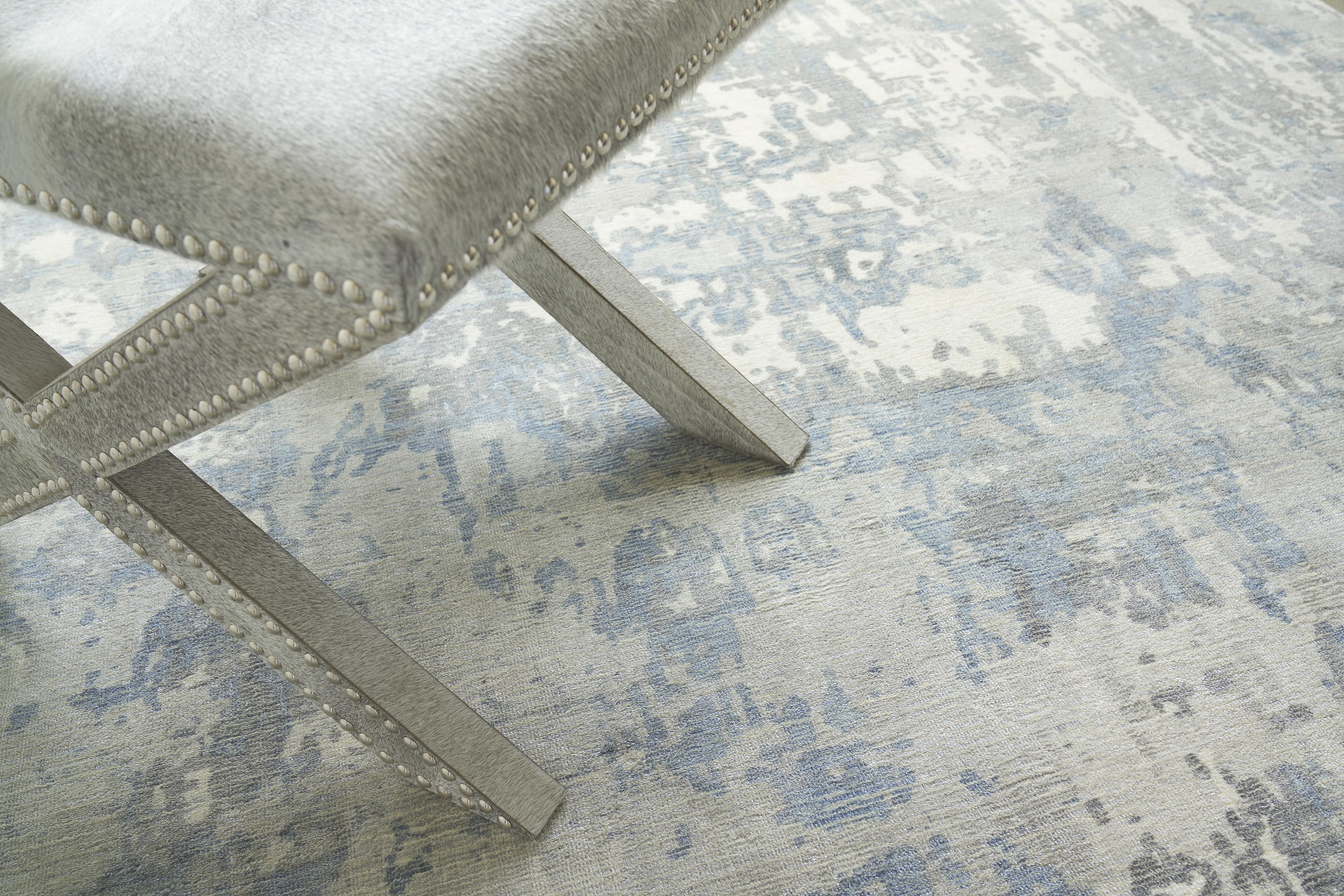Exquisite Rugs Murano Hand-Loomed Wool/Bamboo Silk 4029 Silver/Blue 14' X 10' Area Rug - Image 2