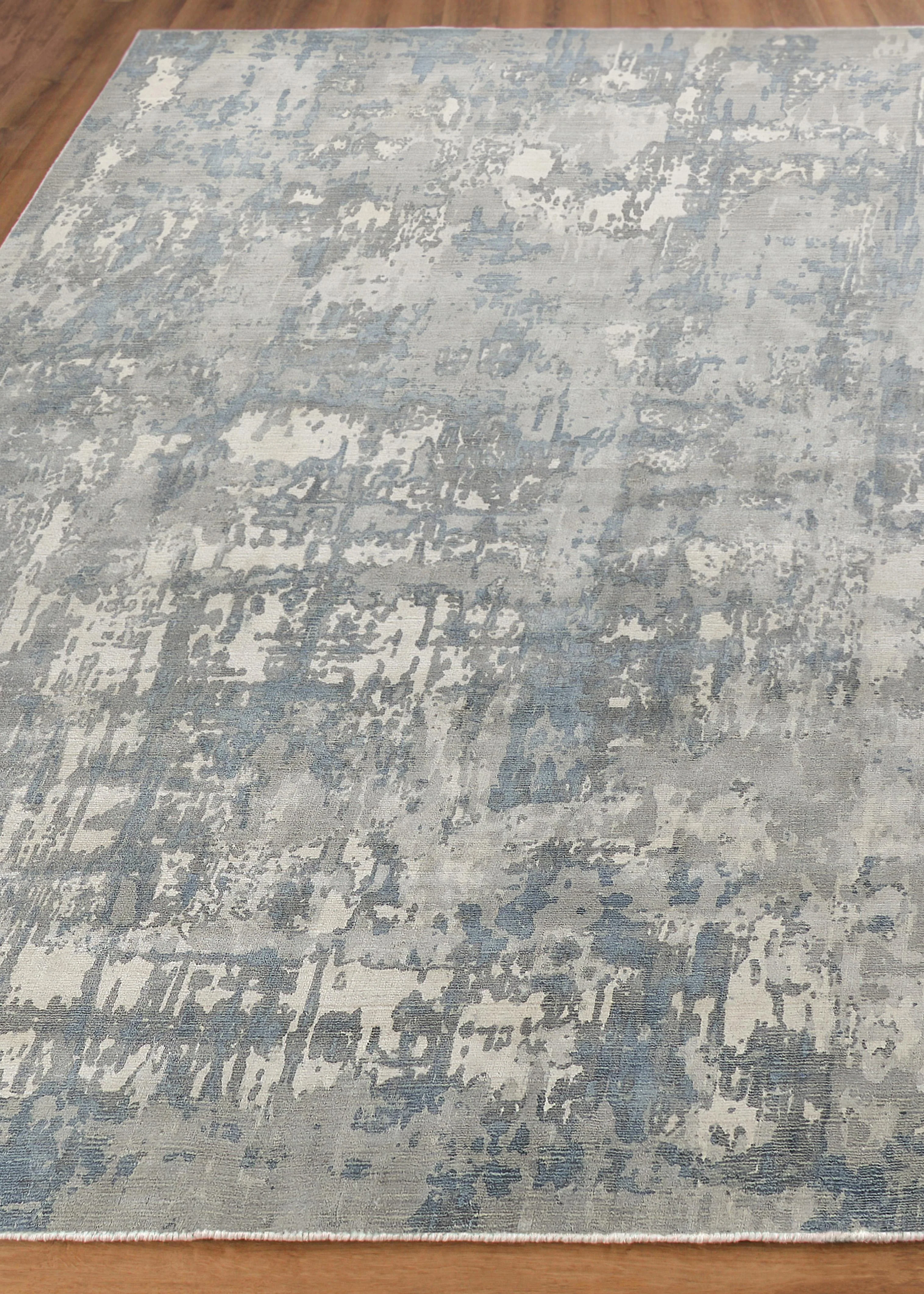 Exquisite Rugs Murano Hand-Loomed Wool/Bamboo Silk 4029 Silver/Blue 14' X 10' Area Rug - Image 4
