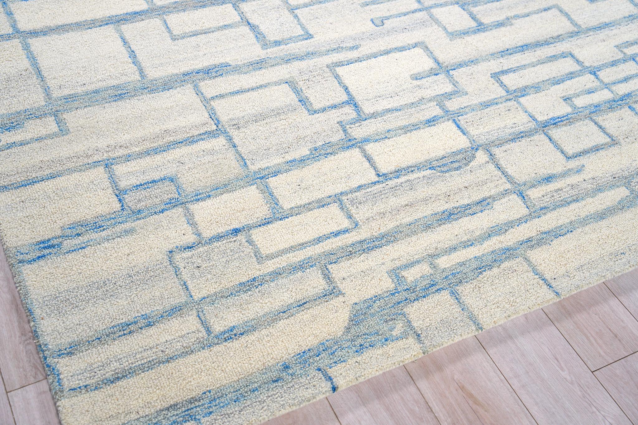 Exquisite Rugs Naturals Handmade Hand-Tufted New Zealand Wool On Canvas 6780 Blue/Ivory 14' X 10' Area Rug - Image 3