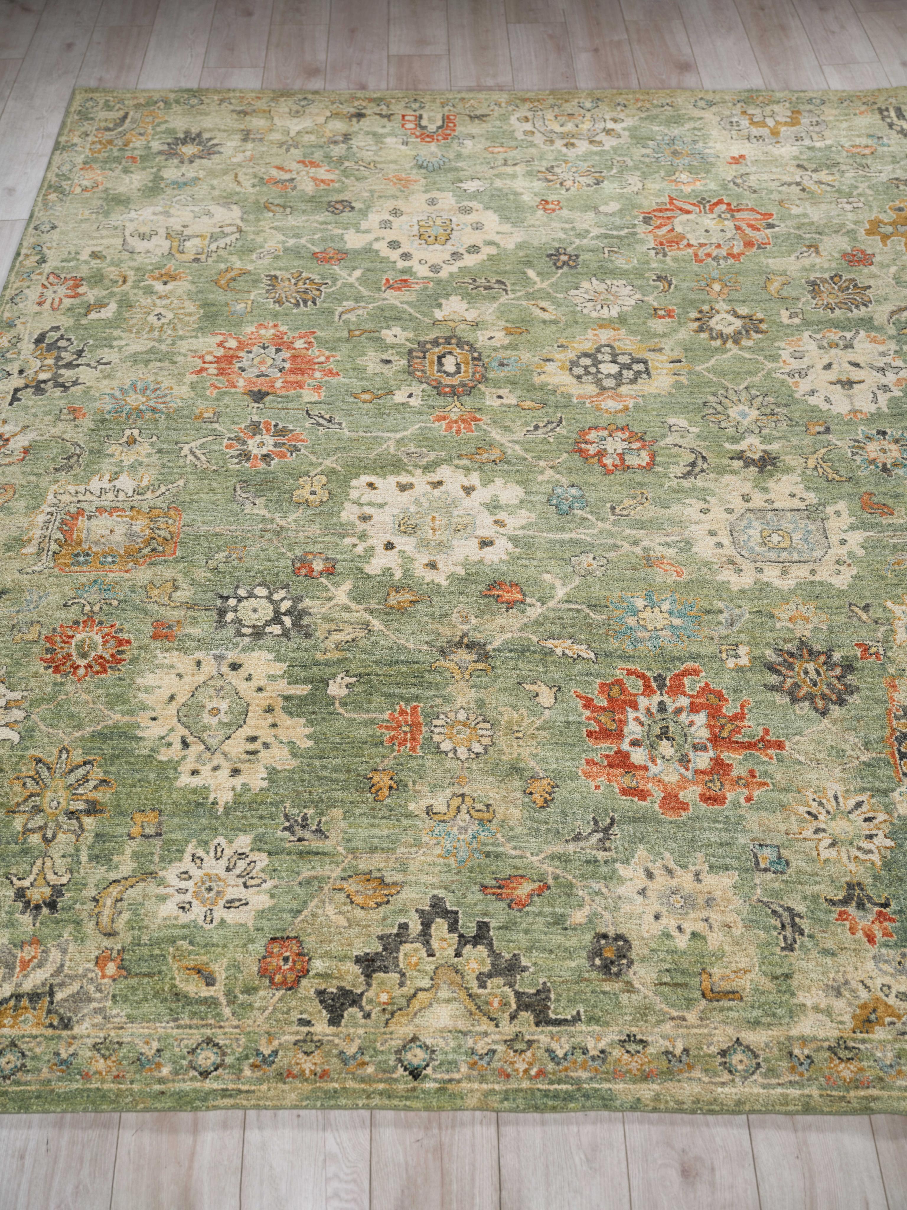 Exquisite Rugs Oxford Hand Knotted Ghazni Wool In 7222 Green 9' X 6' Area Rug - Image 4